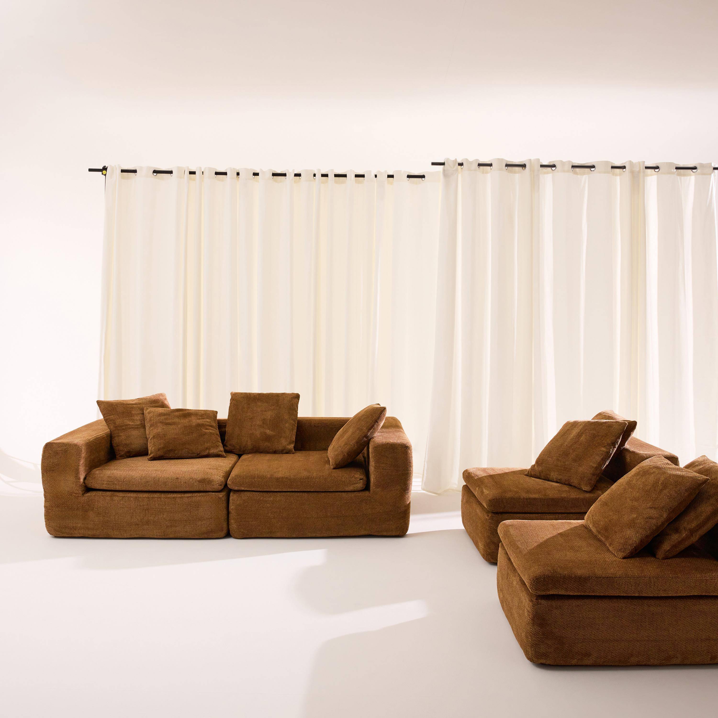 Canapé modulable tissu chenille 5 places terracotta - Movi Photo4