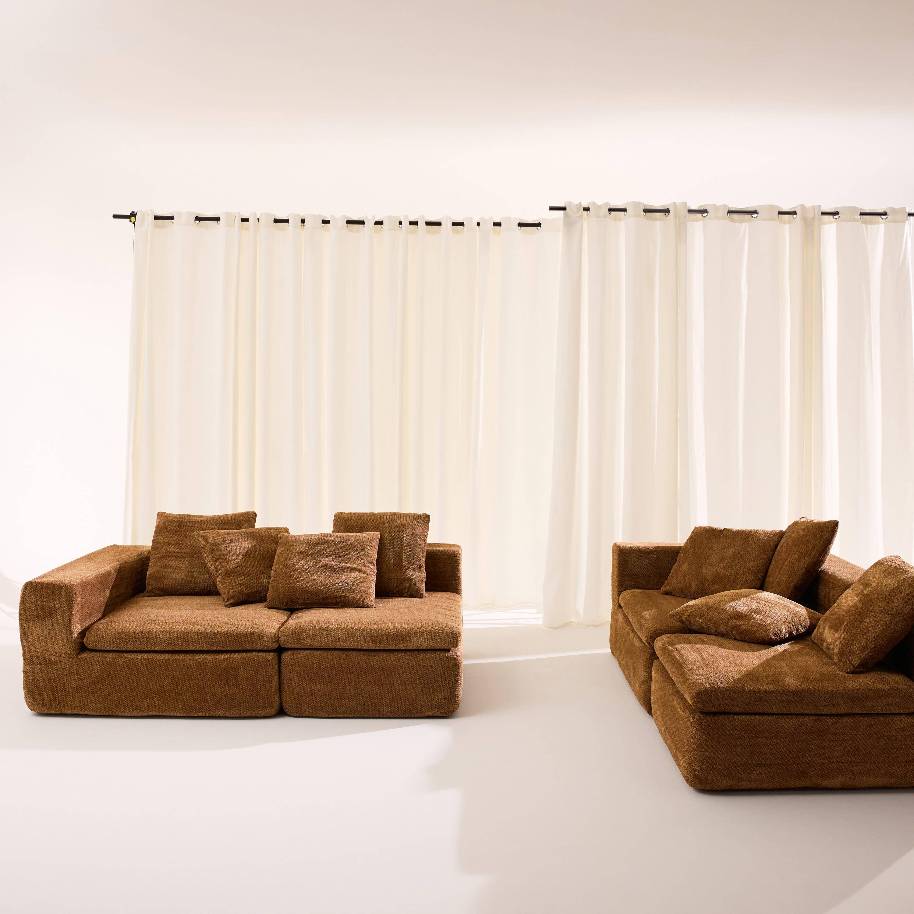 Canapé modulable tissu chenille 5 places terracotta - Movi Photo2