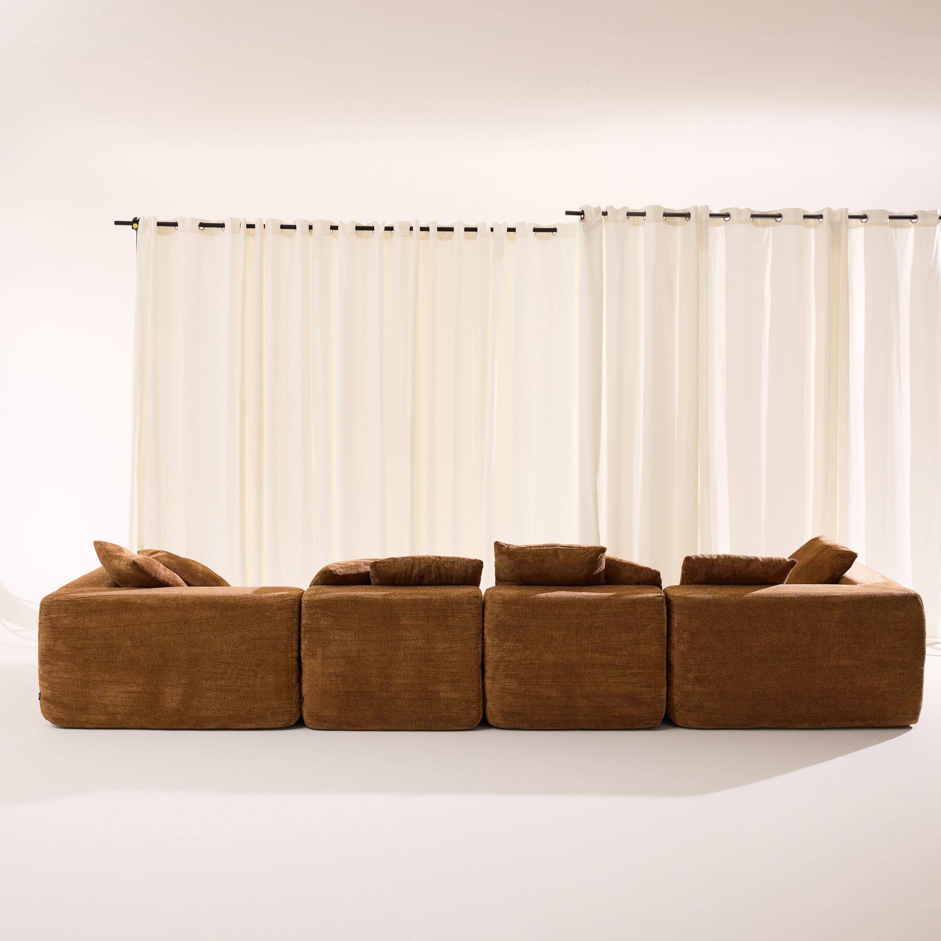 Canapé modulable tissu chenille 5 places terracotta - Movi Photo6