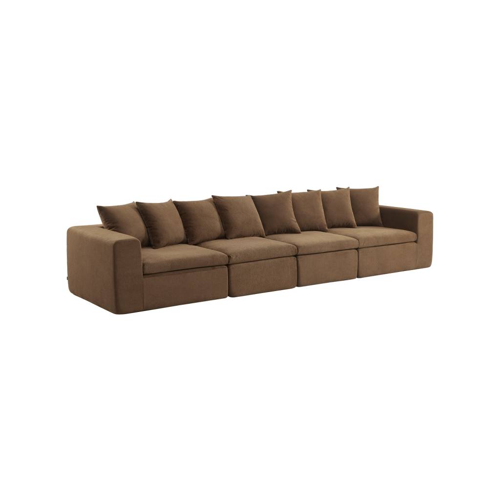 Modulaire zetel van chenille stof 4-zits bruin