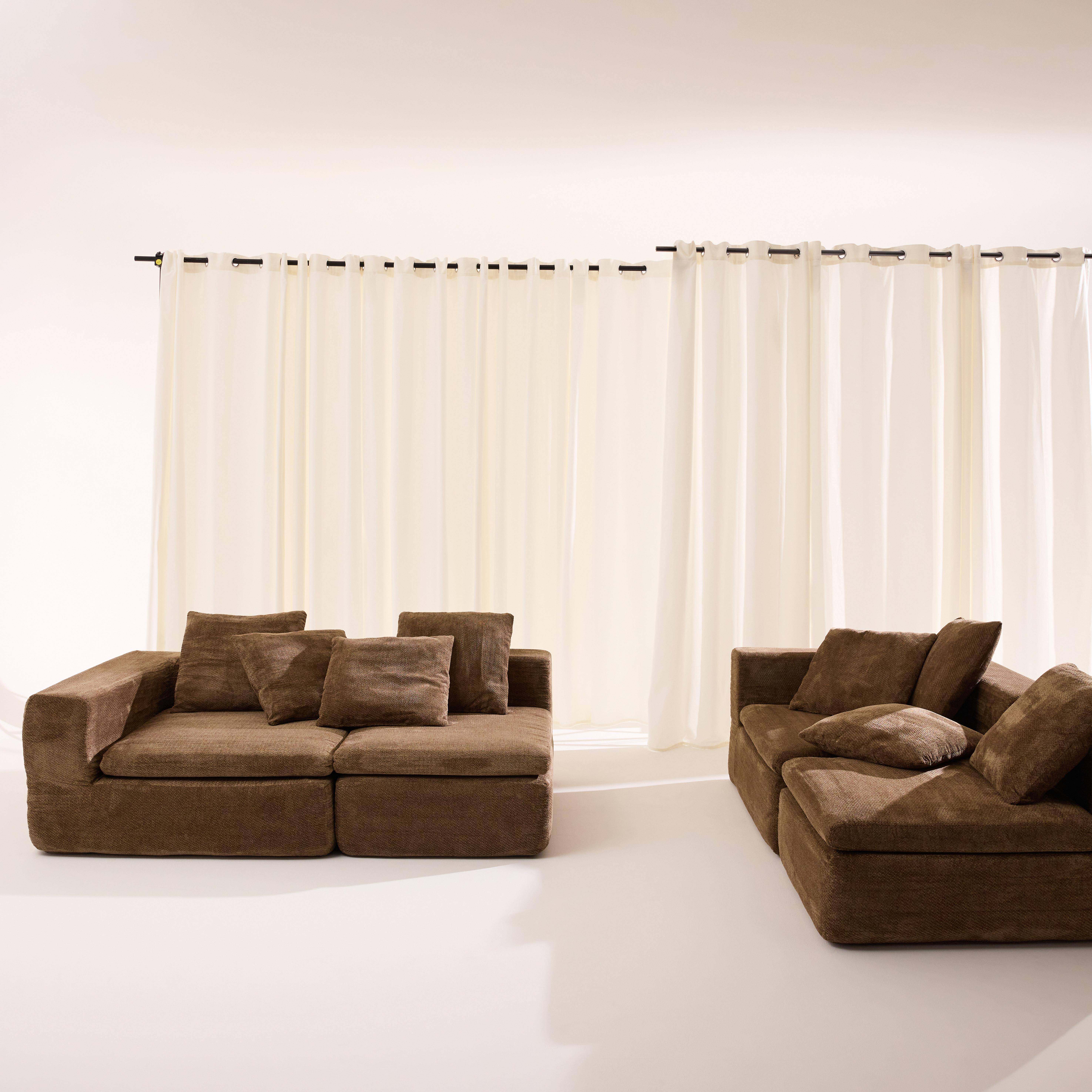 Canapé modulable tissu chenille 5 places marron - Movi Photo2