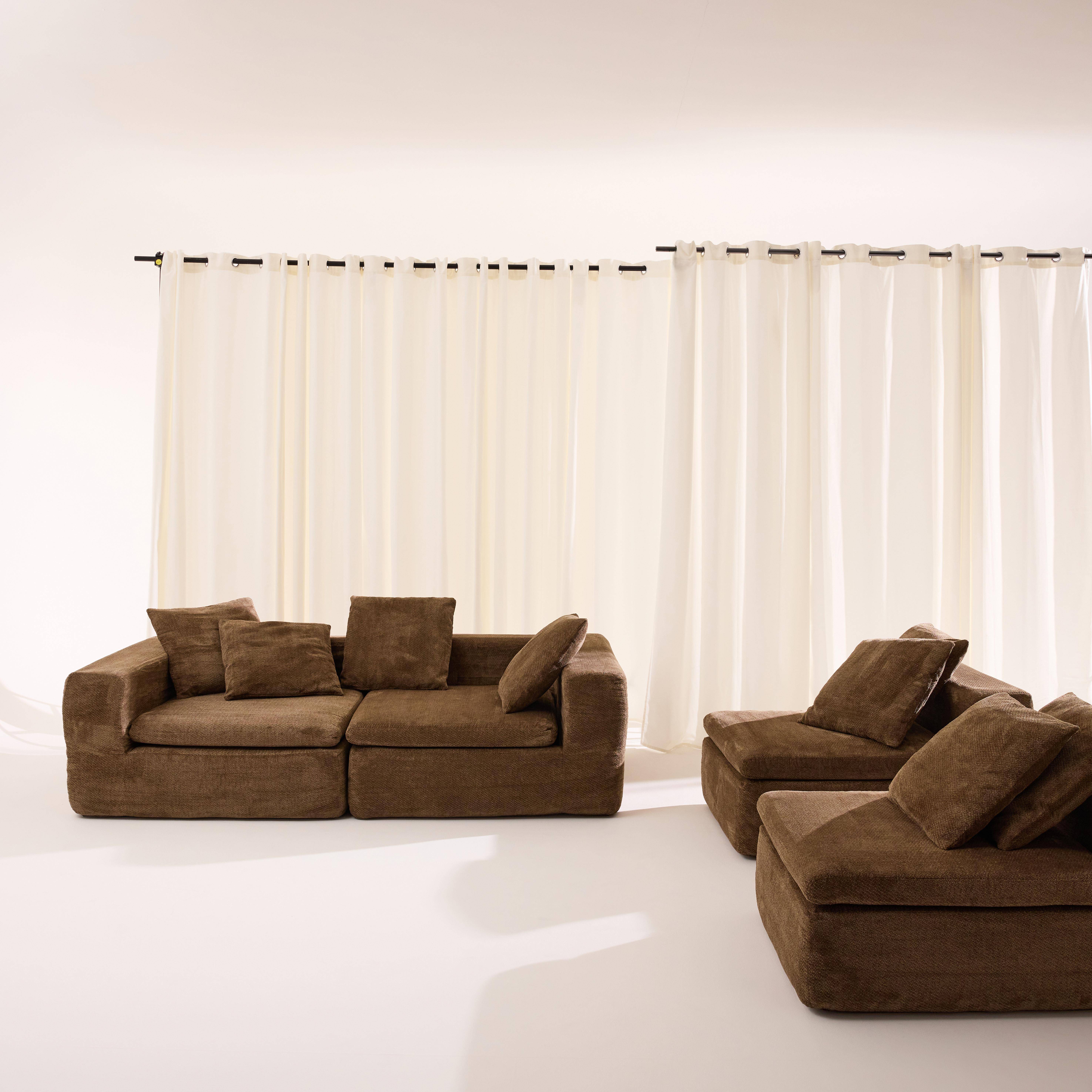 Canapé modulable tissu chenille 5 places marron - Movi Photo4