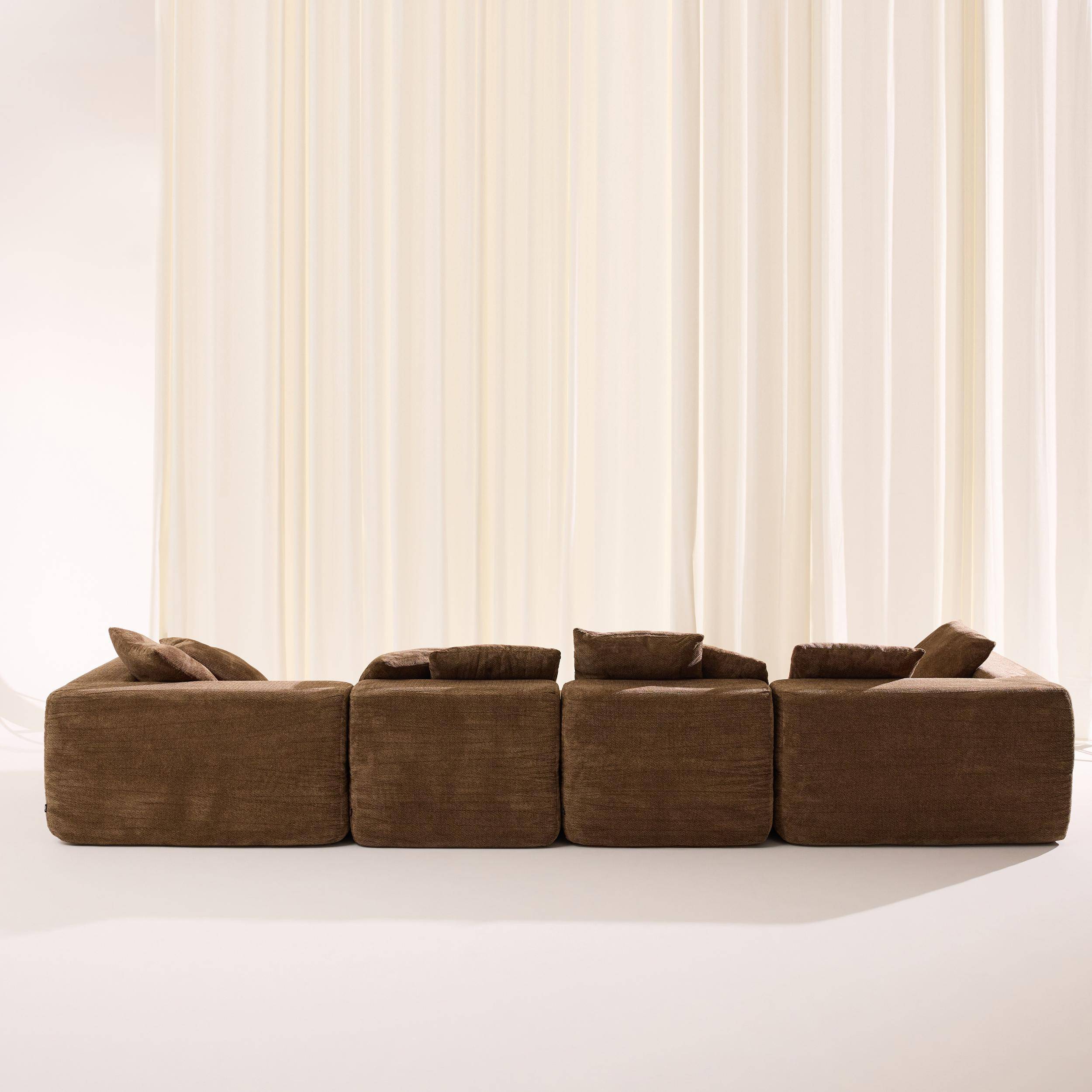 Sofá envasado al vacío modular de tela chenilla, 5 plazas, Movi, Marrón, 362x110x62 cm Photo6