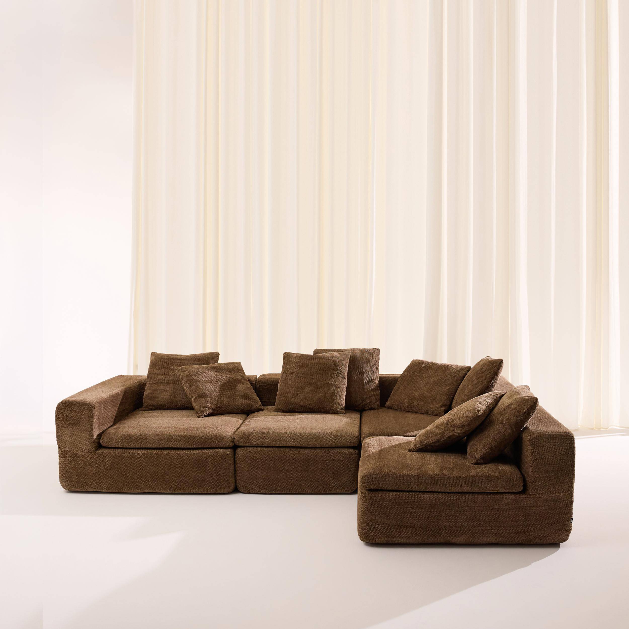 Sofá envasado al vacío modular de tela chenilla, 5 plazas, Movi, Marrón, 362x110x62 cm Photo3