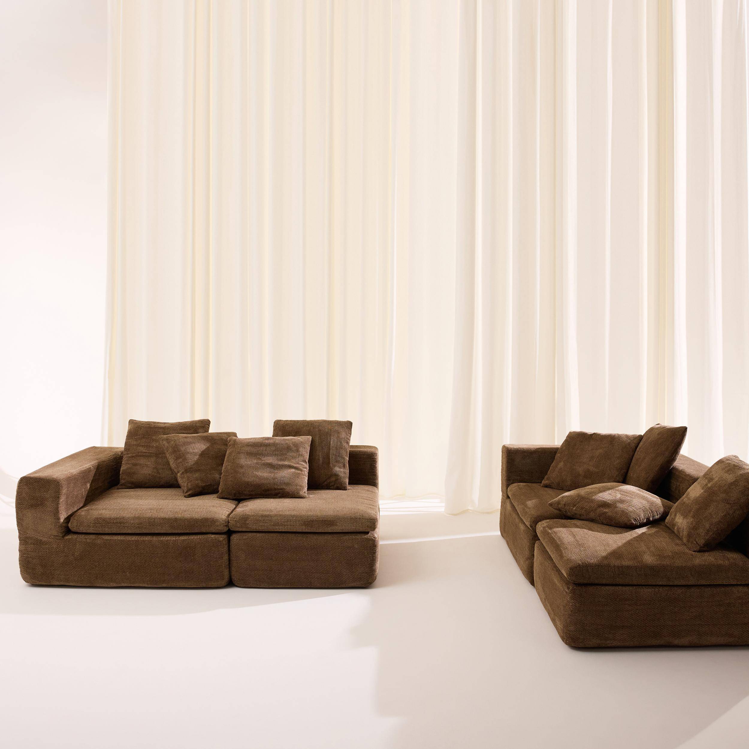 Sofá envasado al vacío modular de tela chenilla, 5 plazas, Movi, Marrón, 362x110x62 cm Photo4