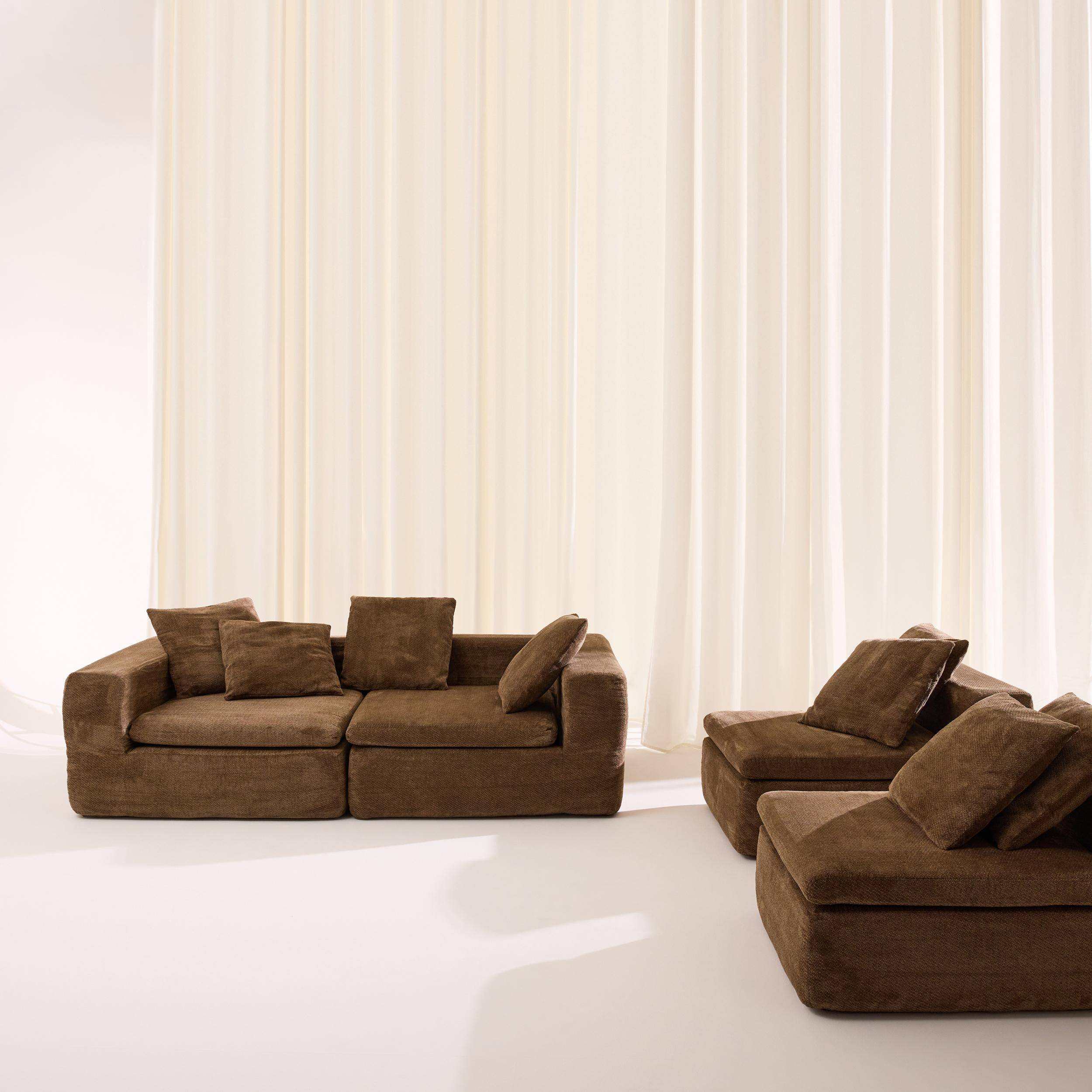 Sofá envasado al vacío modular de tela chenilla, 5 plazas, Movi, Marrón, 362x110x62 cm Photo5