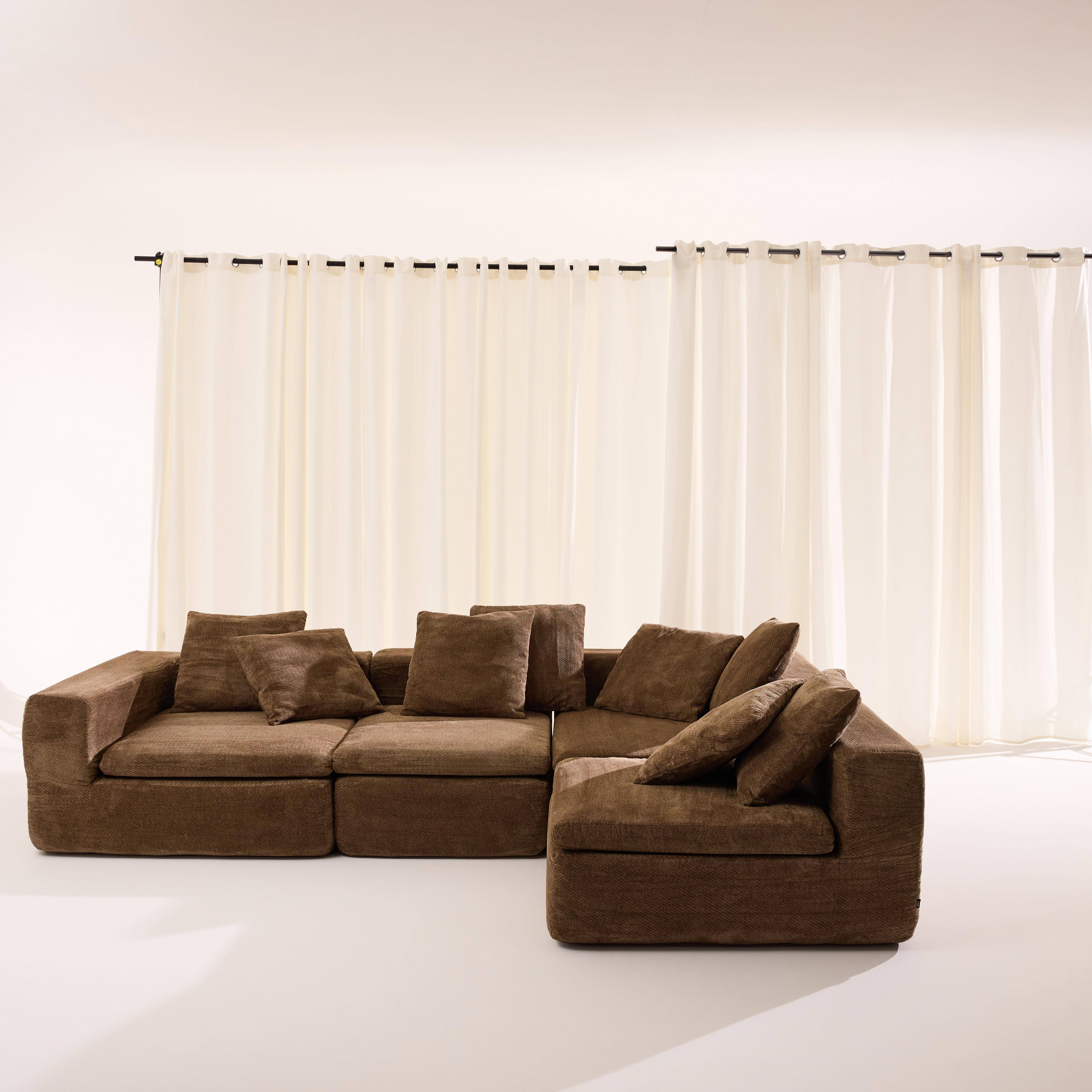 Canapé modulable tissu chenille 5 places marron - Movi,sweeek,Photo3