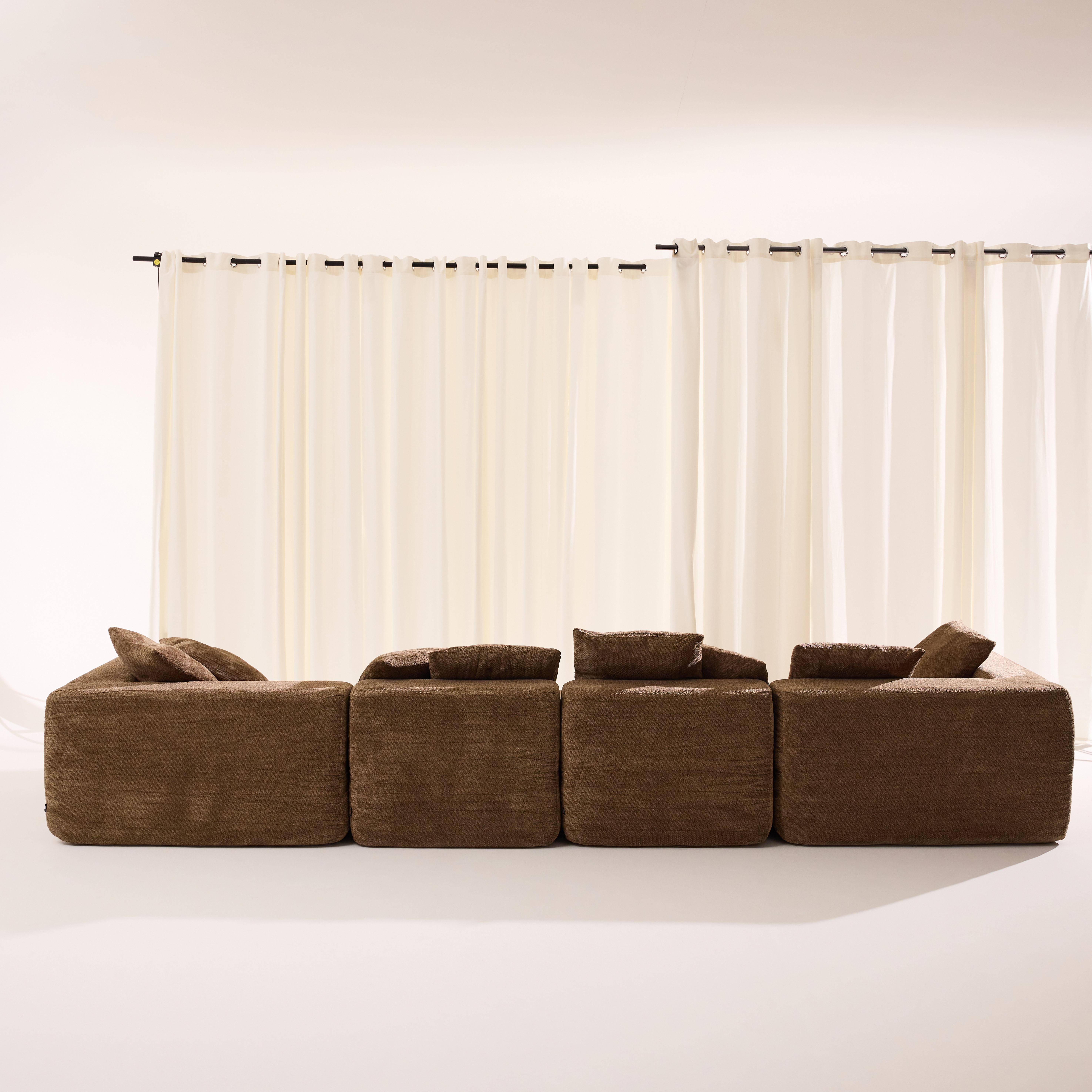 Canapé modulable tissu chenille 5 places marron - Movi Photo6