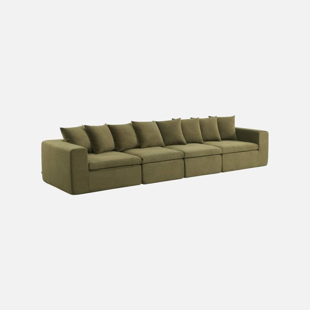 Modulaire zetel van chenille stof 4-zits groen