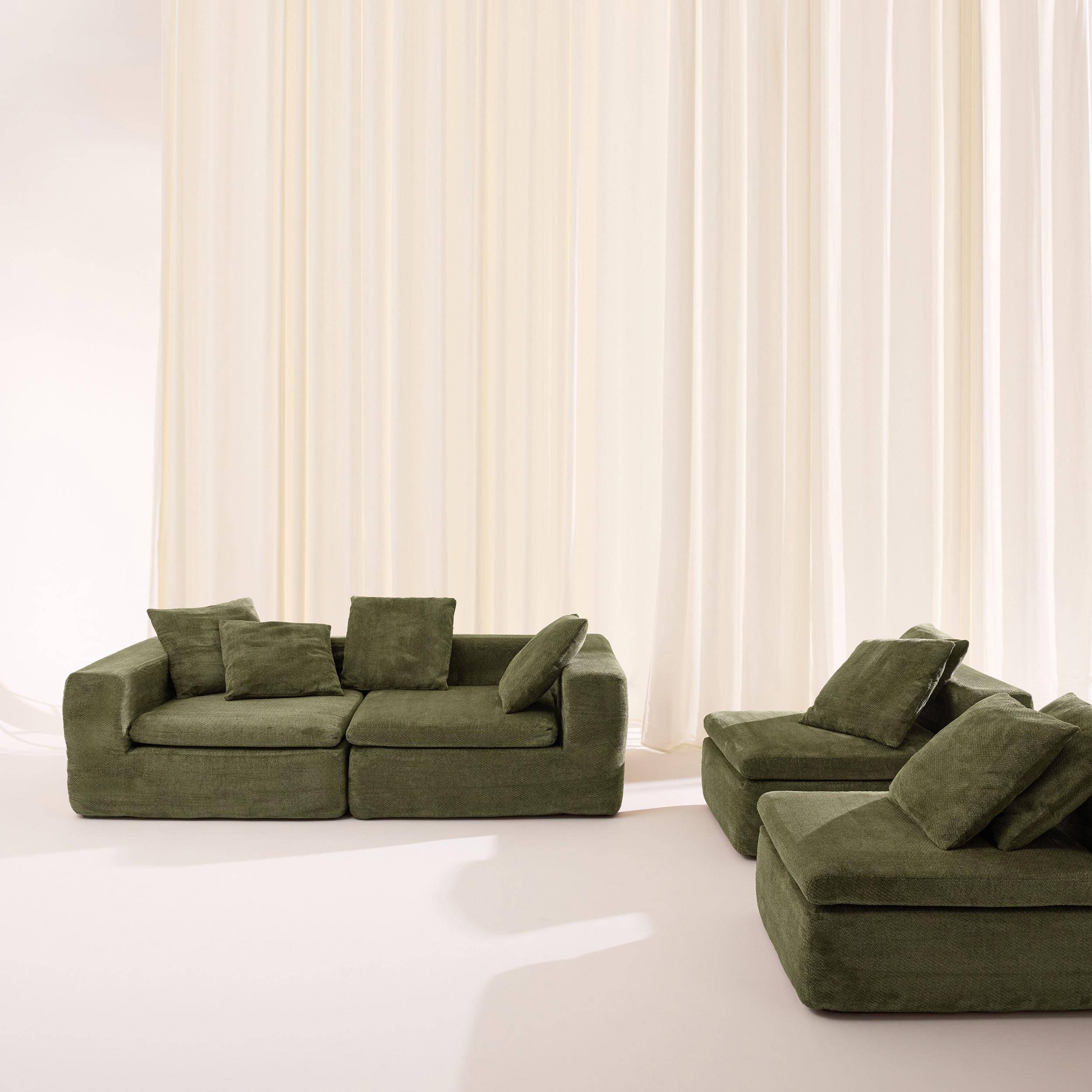 Sofá envasado al vacío modular de tela chenilla, 5 plazas, Movi, Verde, 362x110x62 cm Photo4