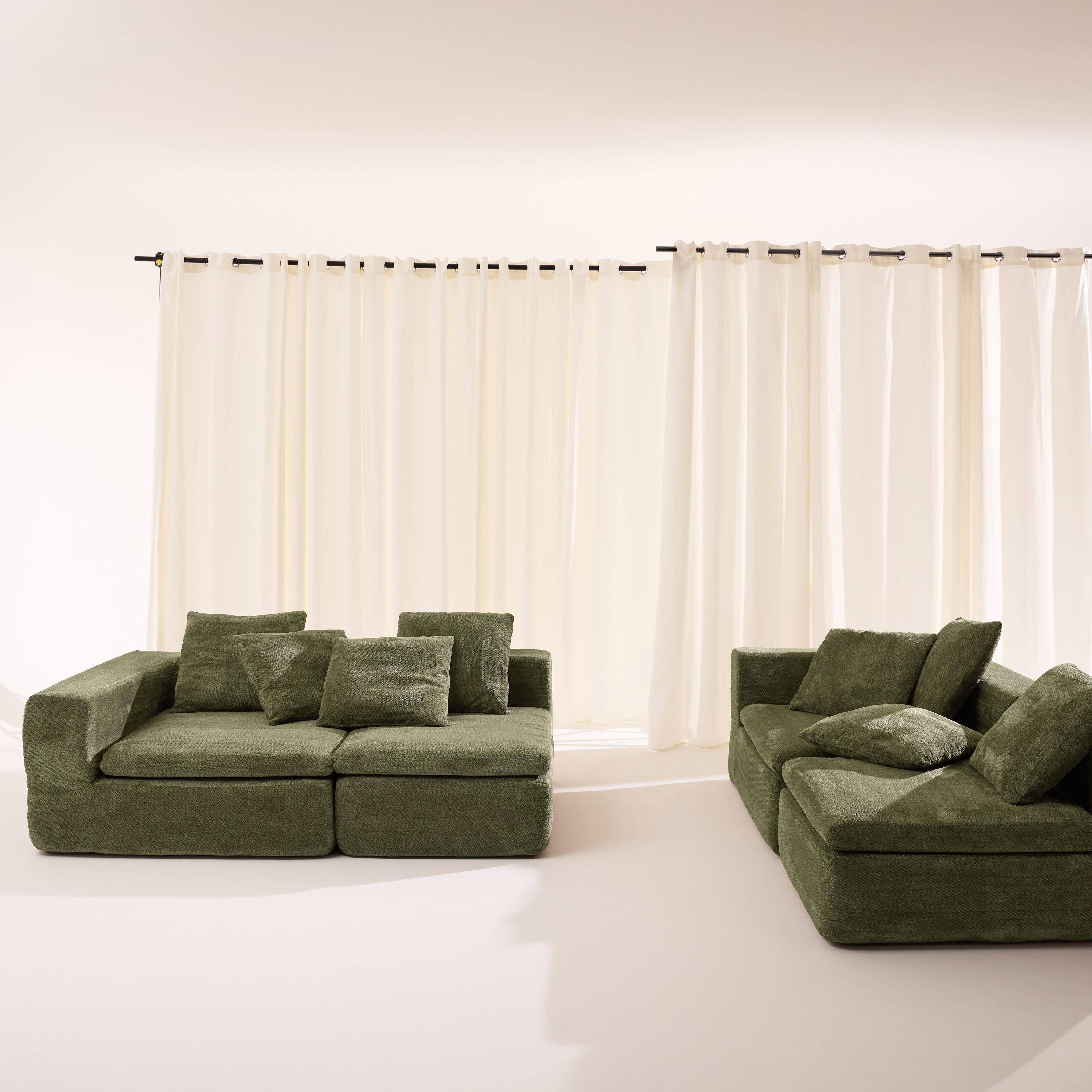 Canapé modulable tissu chenille 5 places vert - Movi Photo2