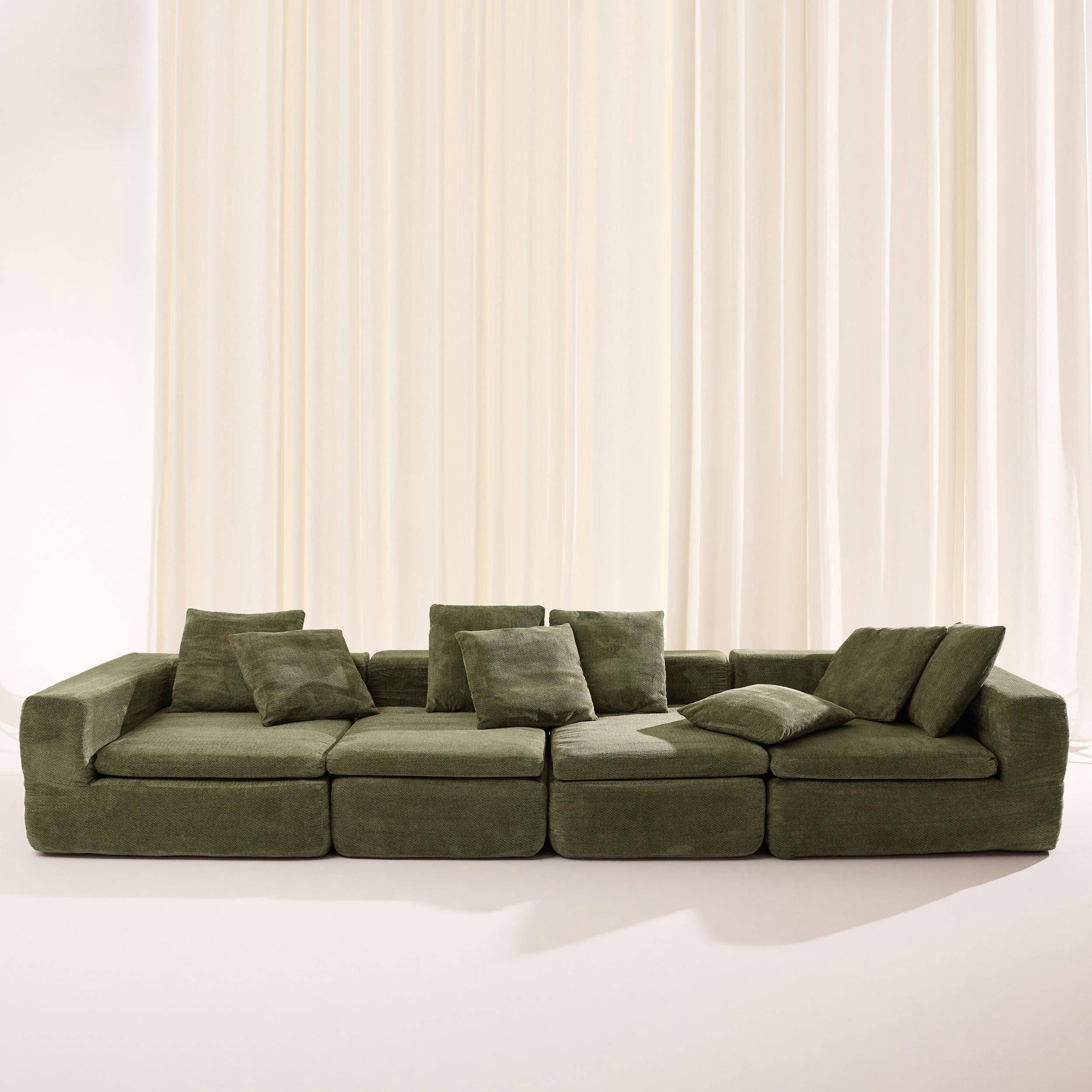 Sofá envasado al vacío modular de tela chenilla, 5 plazas, Movi, Verde, 362x110x62 cm Photo1