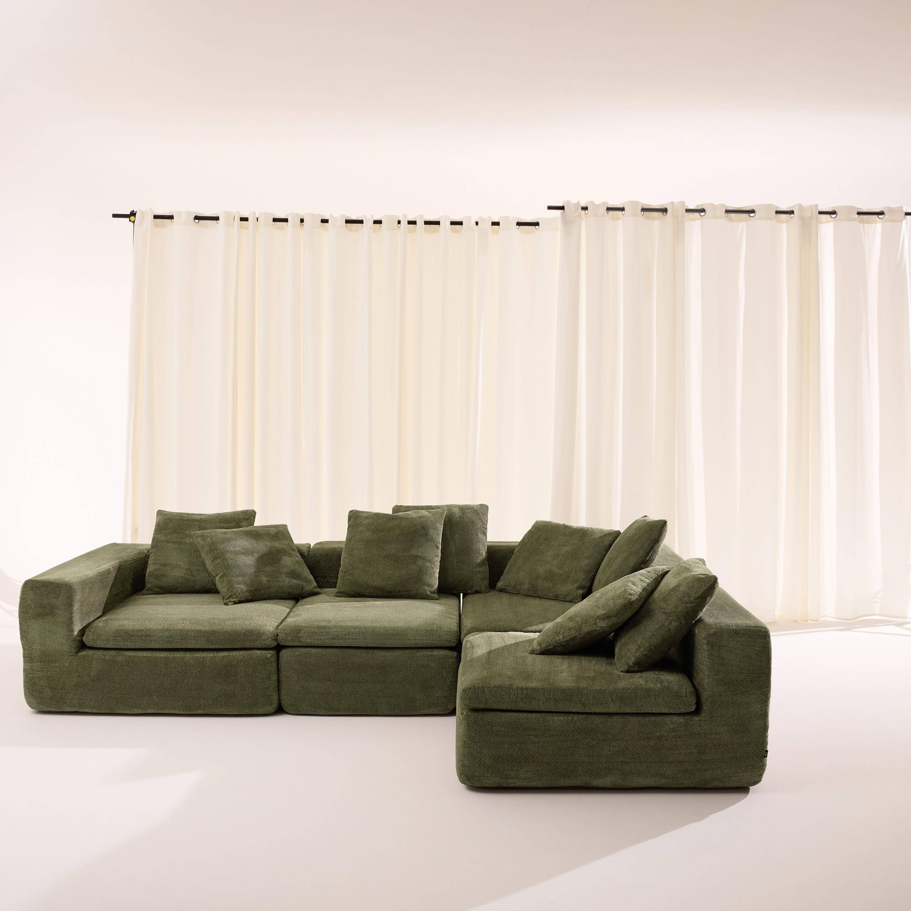 Canapé modulable tissu chenille 5 places vert - Movi Photo3