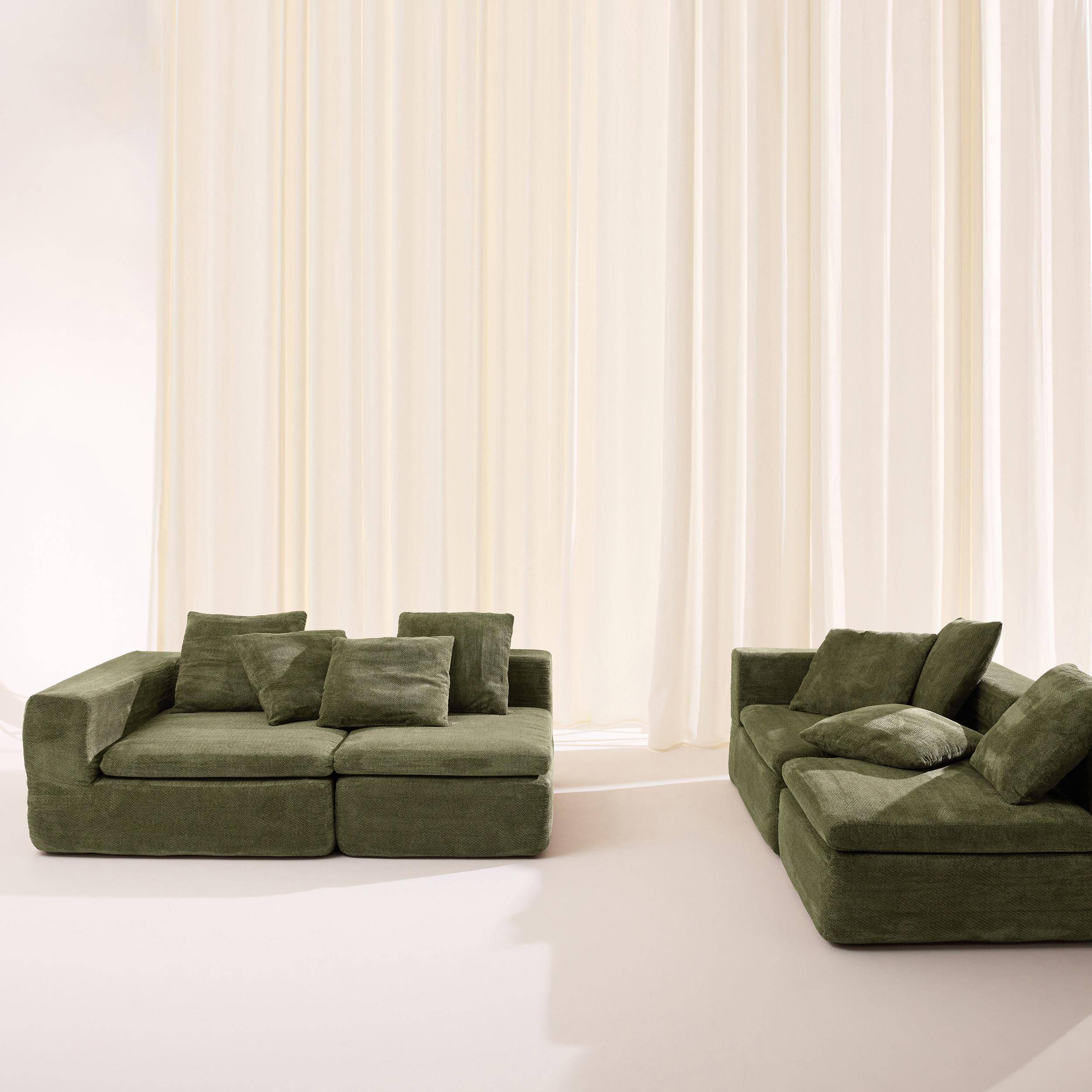 Sofá envasado al vacío modular de tela chenilla, 5 plazas, Movi, Verde, 362x110x62 cm Photo2