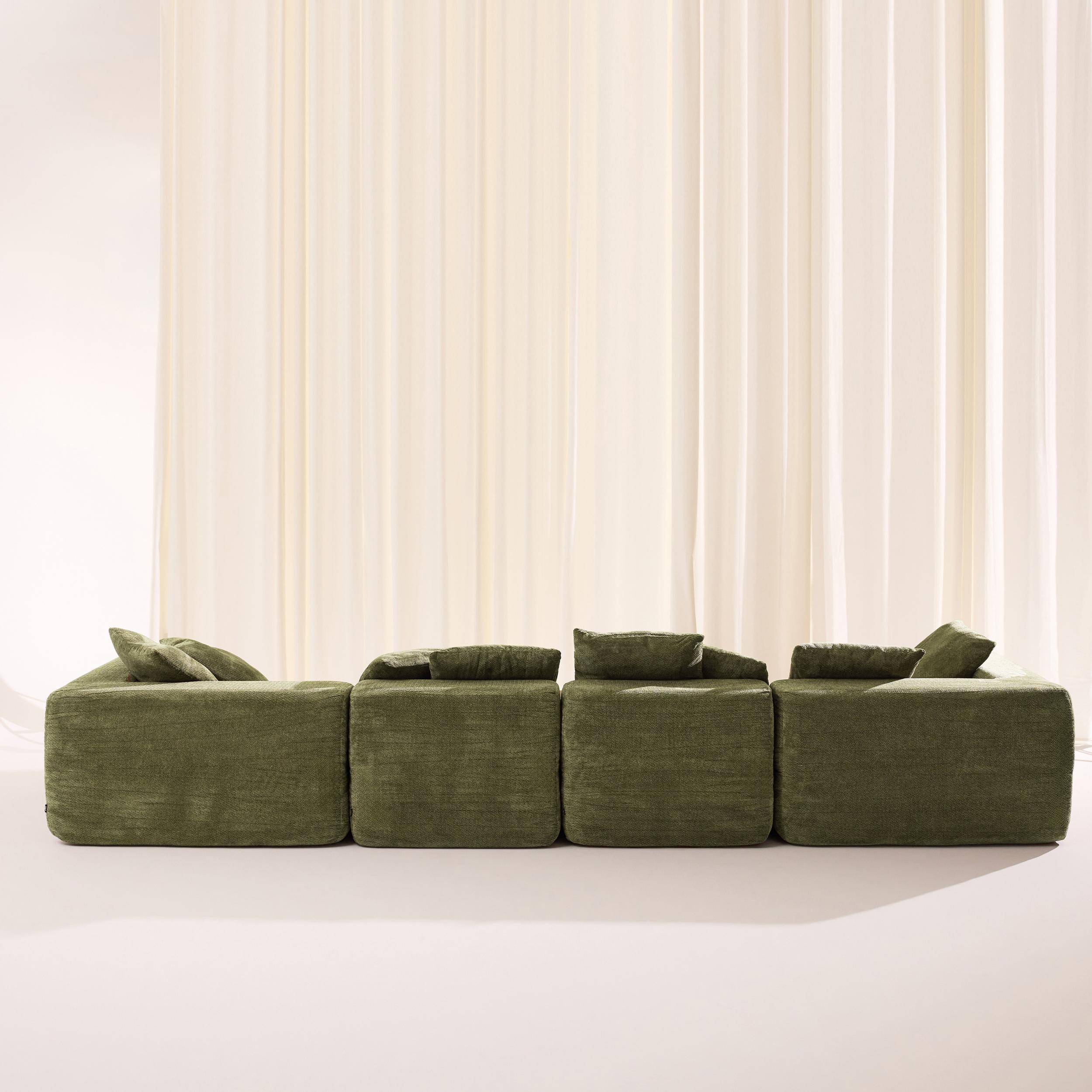 Sofá envasado al vacío modular de tela chenilla, 5 plazas, Movi, Verde, 362x110x62 cm Photo6