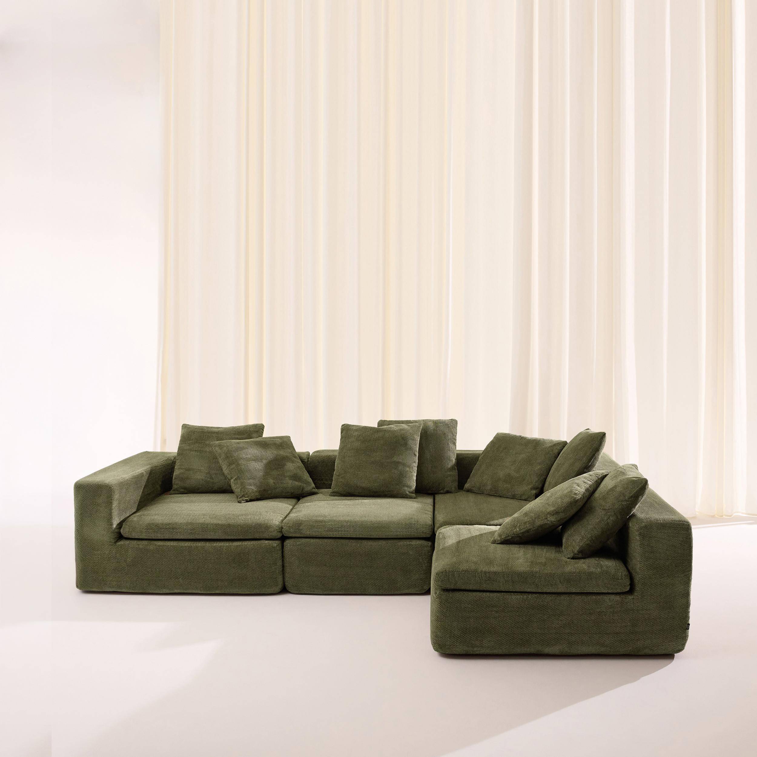 Sofá envasado al vacío modular de tela chenilla, 5 plazas, Movi, Verde, 362x110x62 cm Photo3