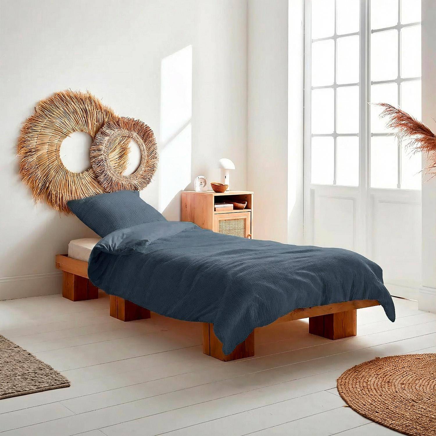 Donkerblauw katoenen mousseline beddengoedset 140 x 200cm - Alix,sweeek,Photo1