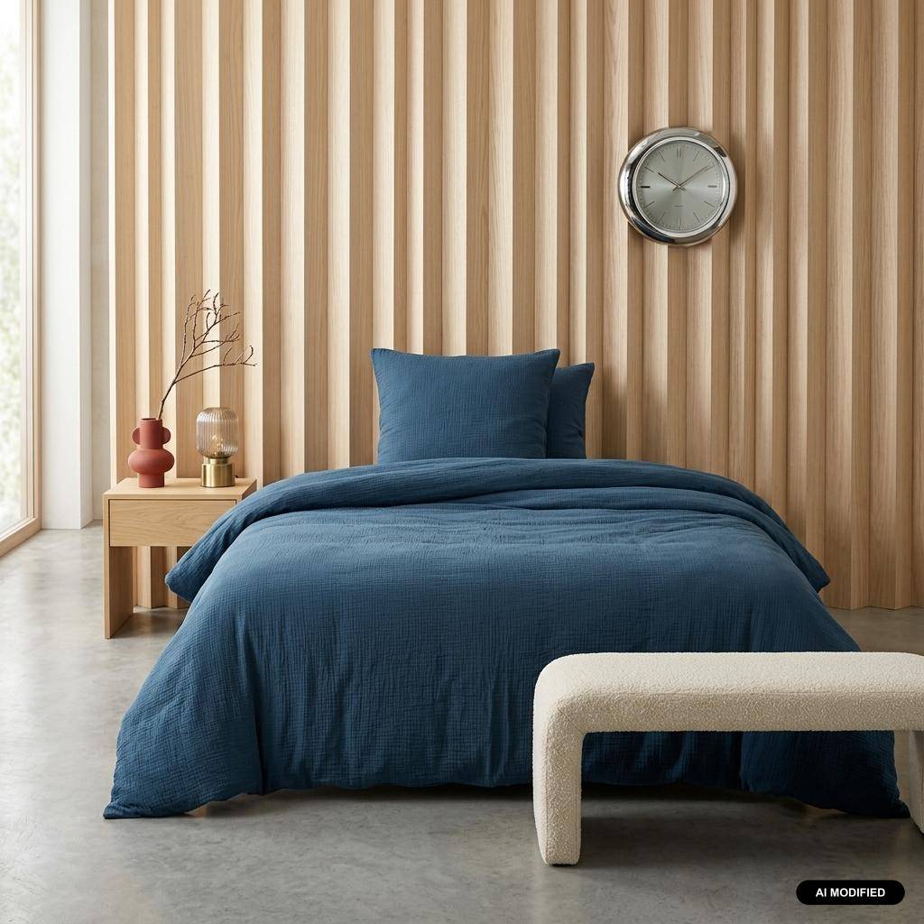 Ropa de cama de gasa de algodón azul oscuro - 240x220x5 cm Photo1