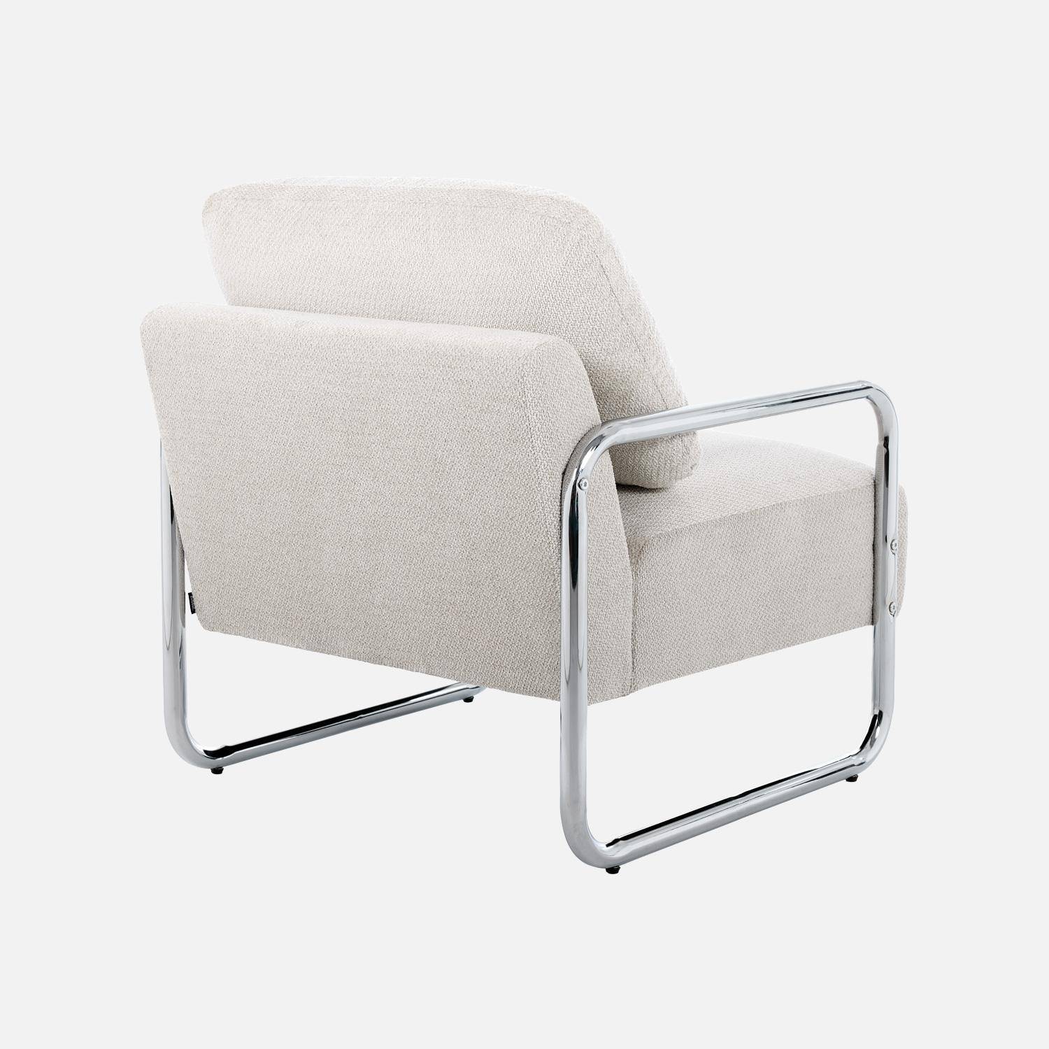 Fauteuil vintage tissu chenille armature chromée blanc cassé - Joe,sweeek,Photo4