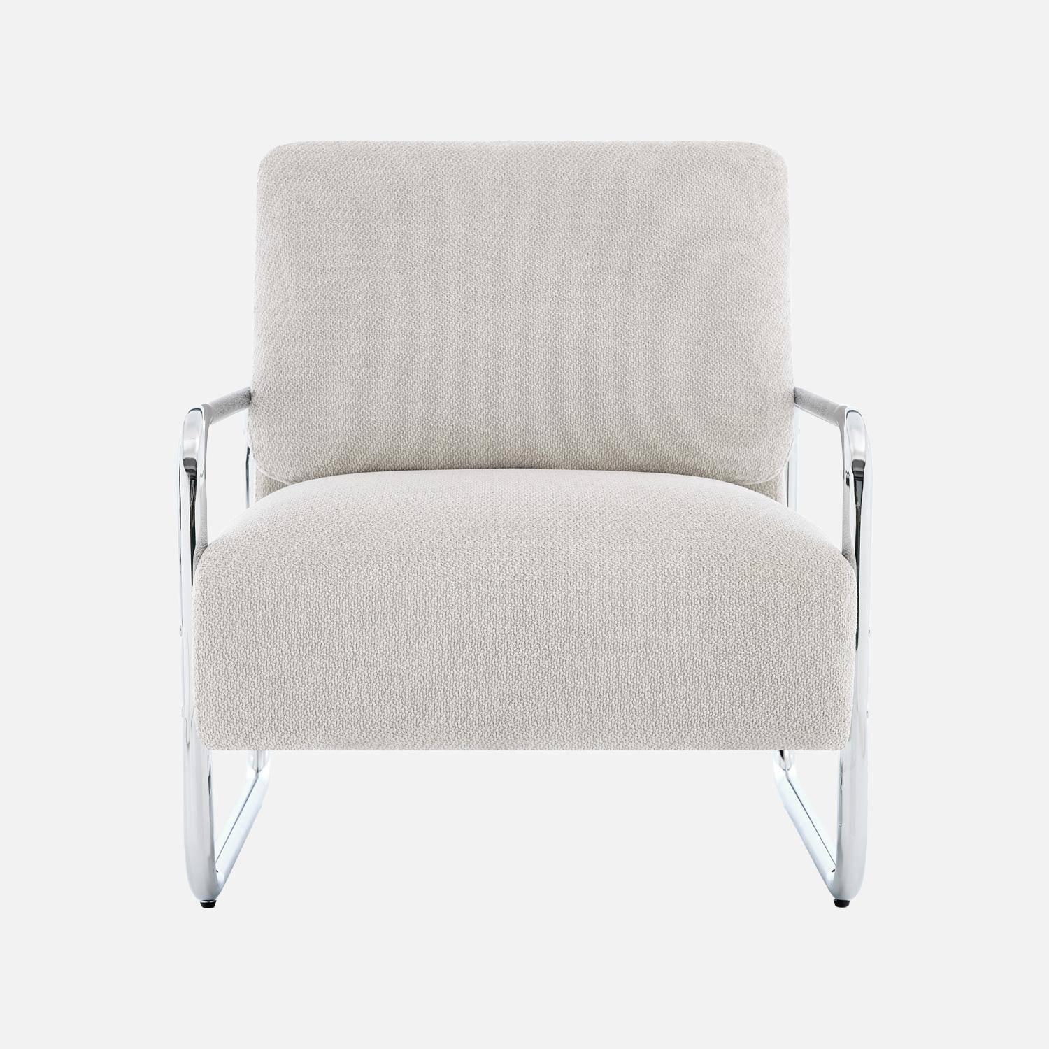 Fauteuil vintage tissu chenille armature chromée blanc cassé - Joe Photo2