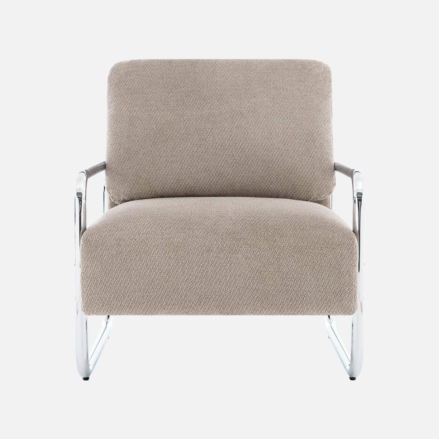 Fauteuil vintage tissu chenille armature chromée beige - Joe Photo2