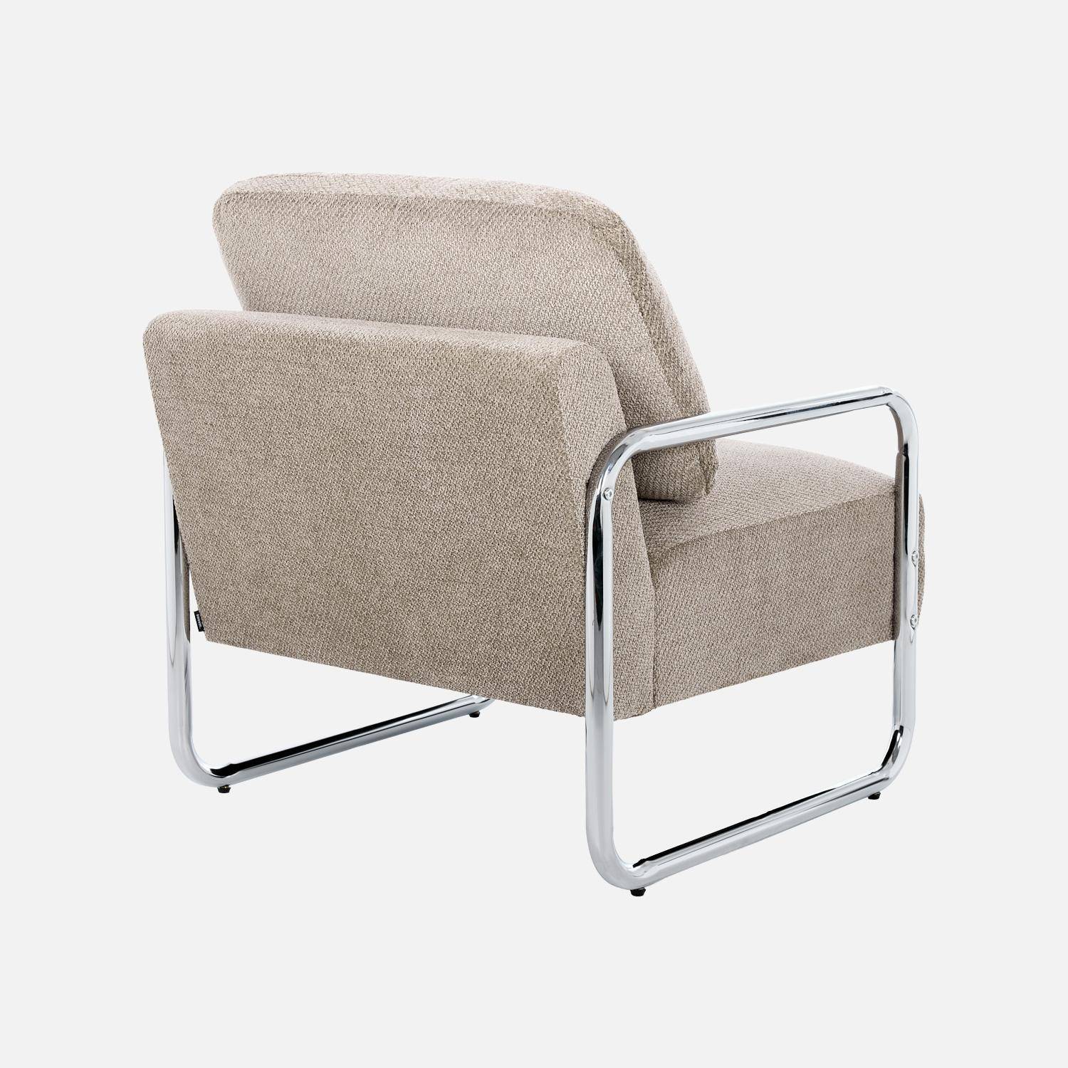 Vintage fauteuil van chenille stof met chromen frame donkerbeige - Joe,sweeek,Photo4