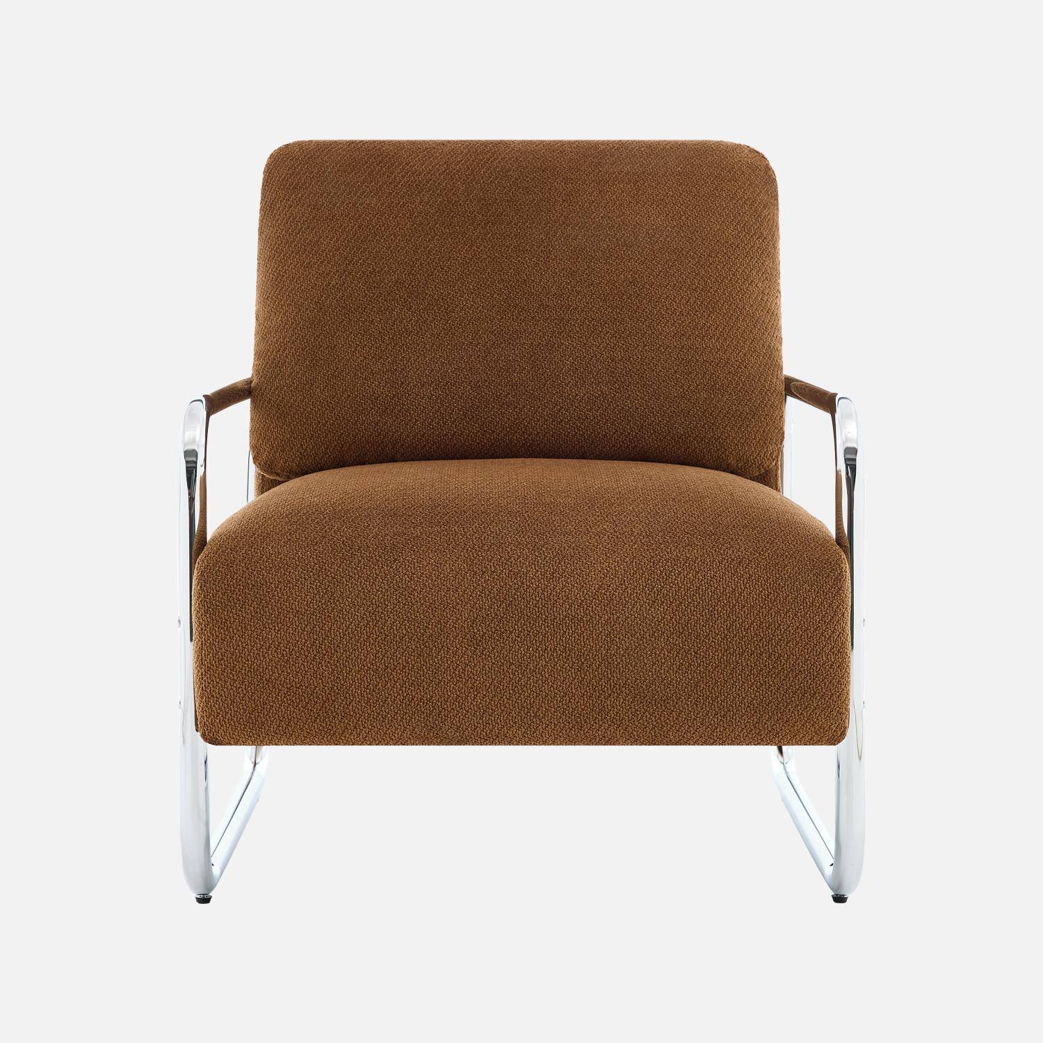 Fauteuil vintage tissu chenille armature chromée terracotta - Joe Photo2