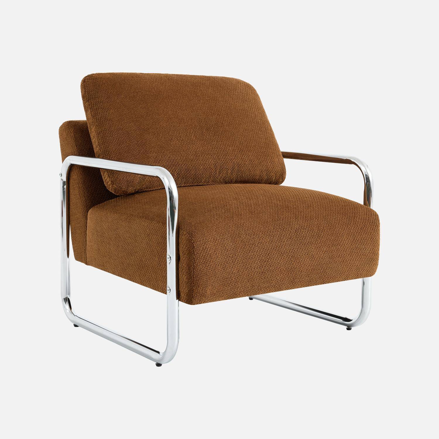 Fauteuil vintage tissu chenille armature chromée terracotta - Joe,sweeek,Photo2