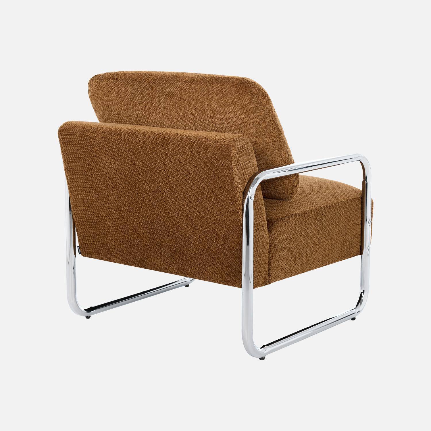 Fauteuil vintage tissu chenille armature chromée terracotta - Joe,sweeek,Photo4