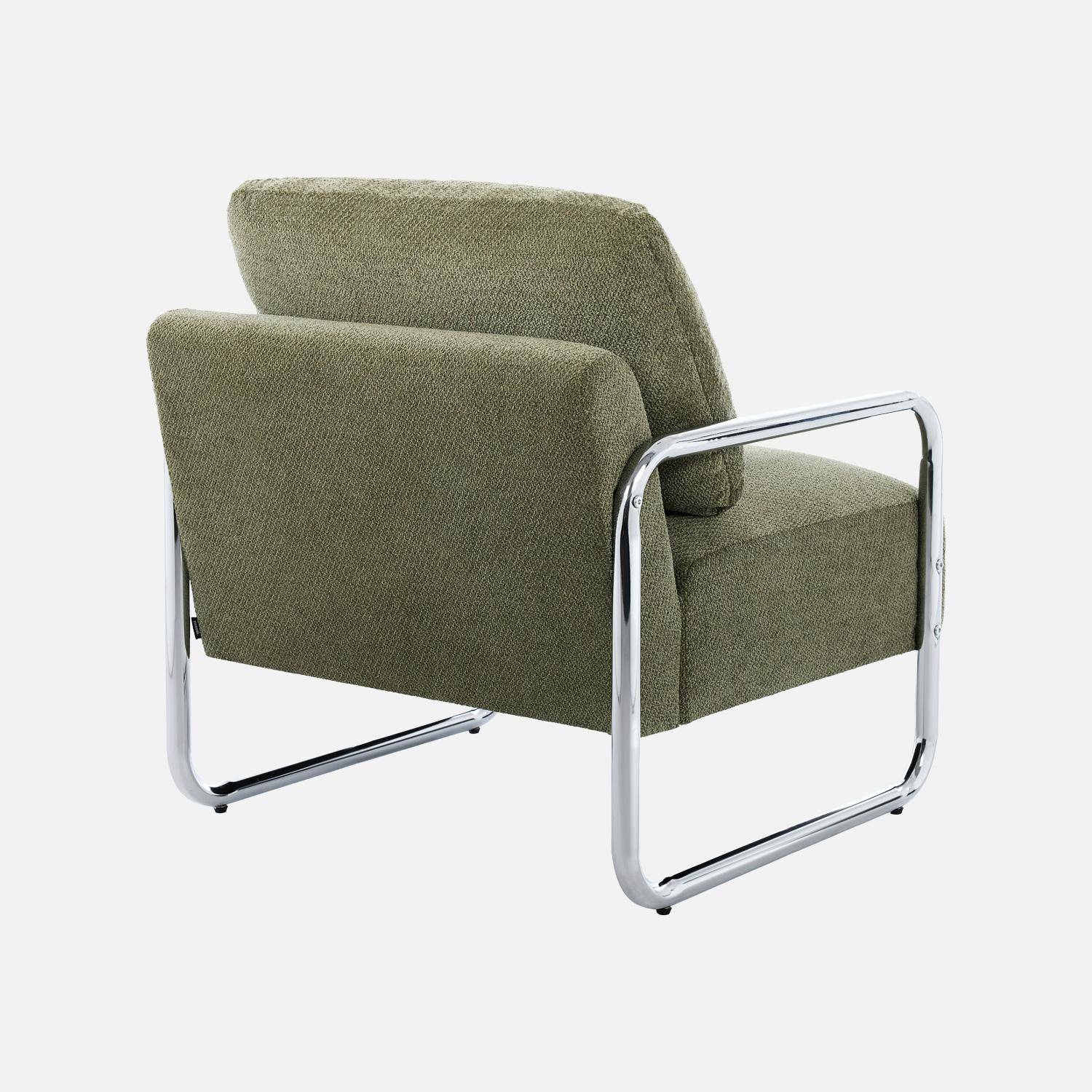 Fauteuil vintage tissu chenille armature chromée kaki - Joe,sweeek,Photo4