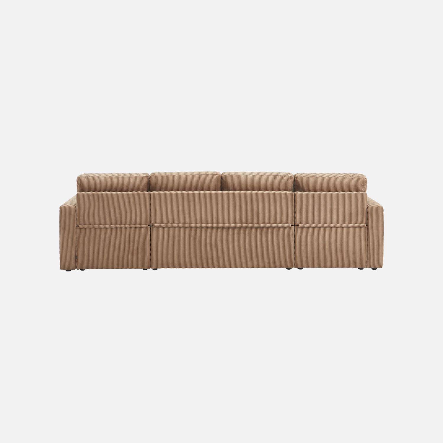 Canapé panoramique convertible 4 places velours côtelé avec coffre beige foncé - Urban,sweeek,Photo5