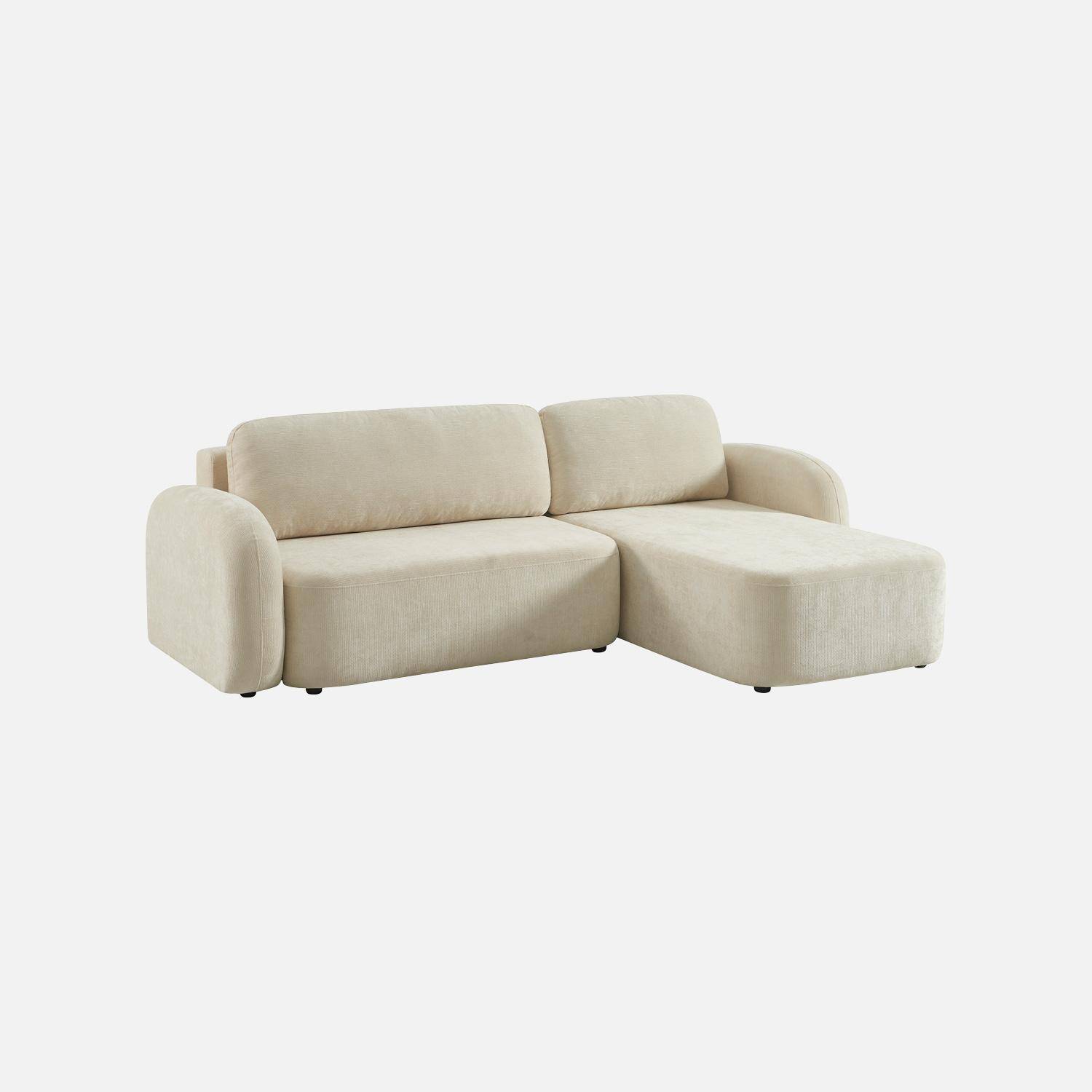 Divano letto angolare reversibile in tessuto con contenitore, 3 posti Bianco sporco - 251x170x84 cm,sweeek,Photo2