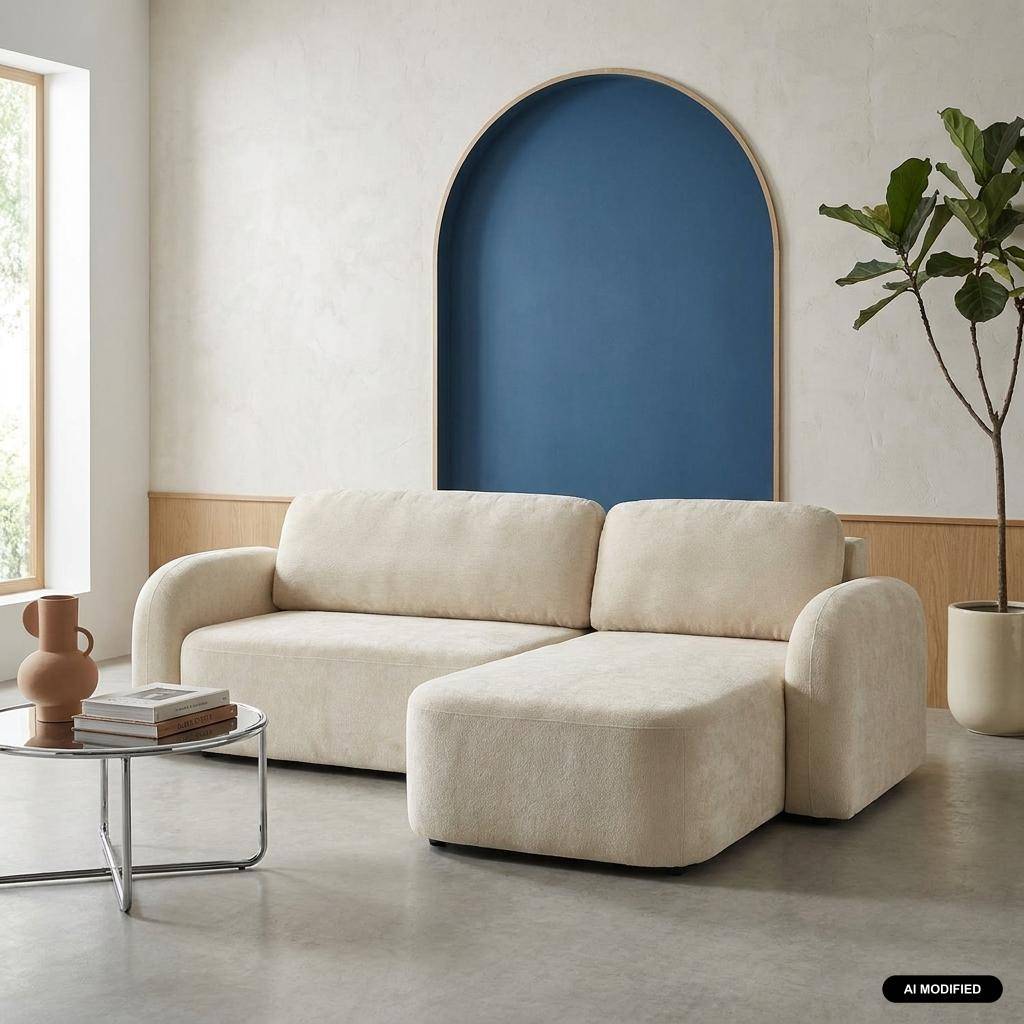 Divano letto angolare reversibile in tessuto con contenitore, 3 posti Bianco sporco - 251x170x84 cm Photo1