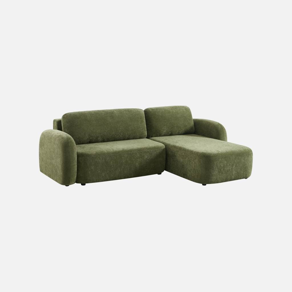 Divano angolare in tessuto con vano contenitore, 3 posti, Verde