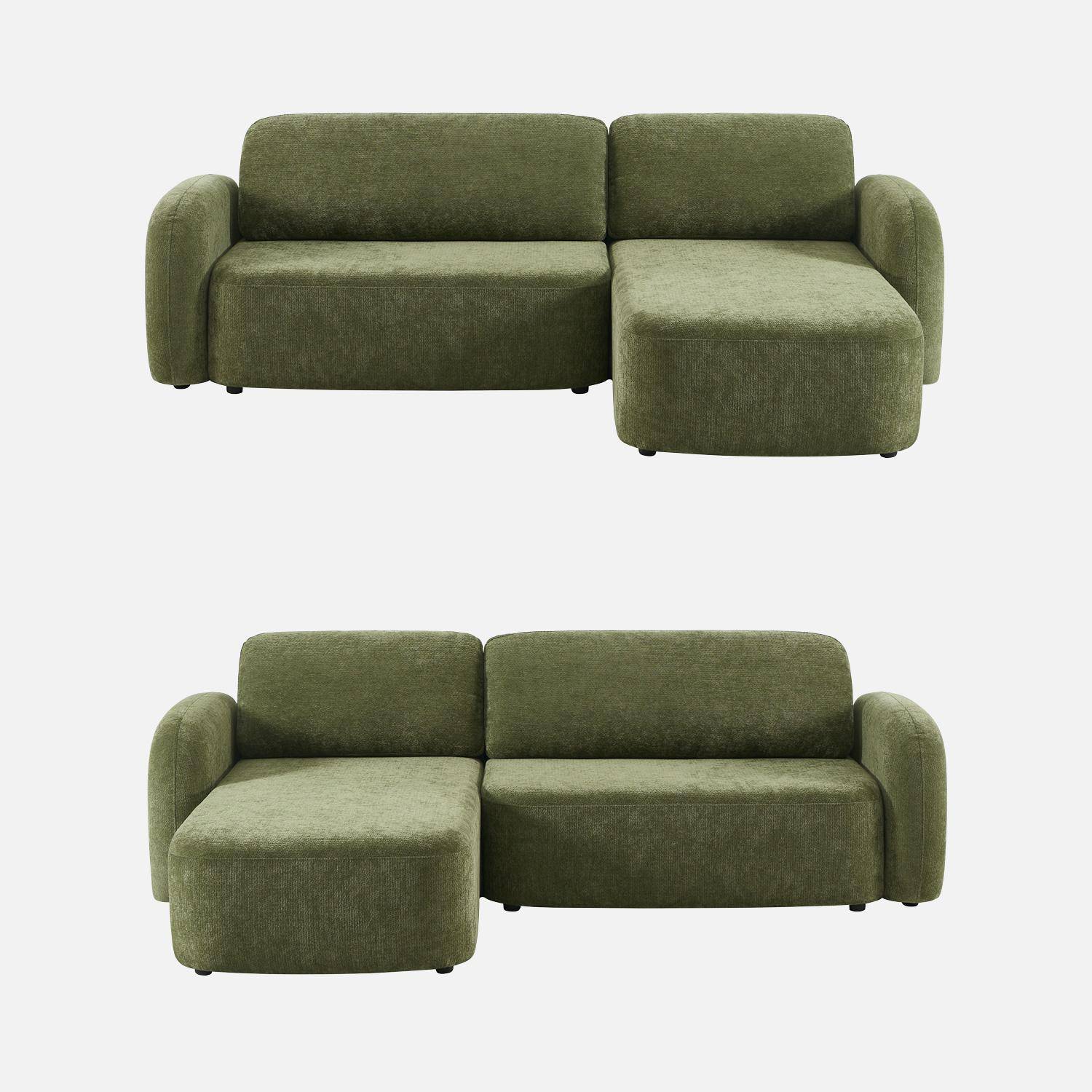 Divano angolare in tessuto con vano contenitore, 3 posti Verde - 251x170x84 cm,sweeek,Photo2