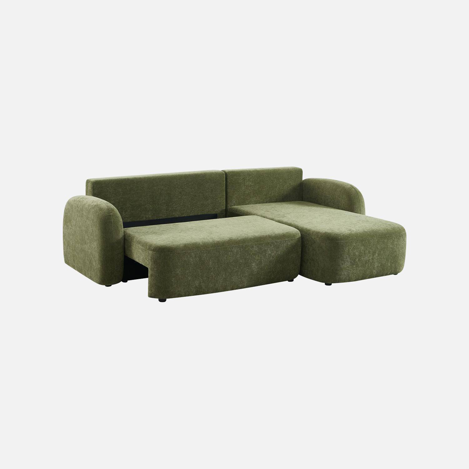 Divano angolare in tessuto con vano contenitore, 3 posti Verde - 251x170x84 cm Photo3