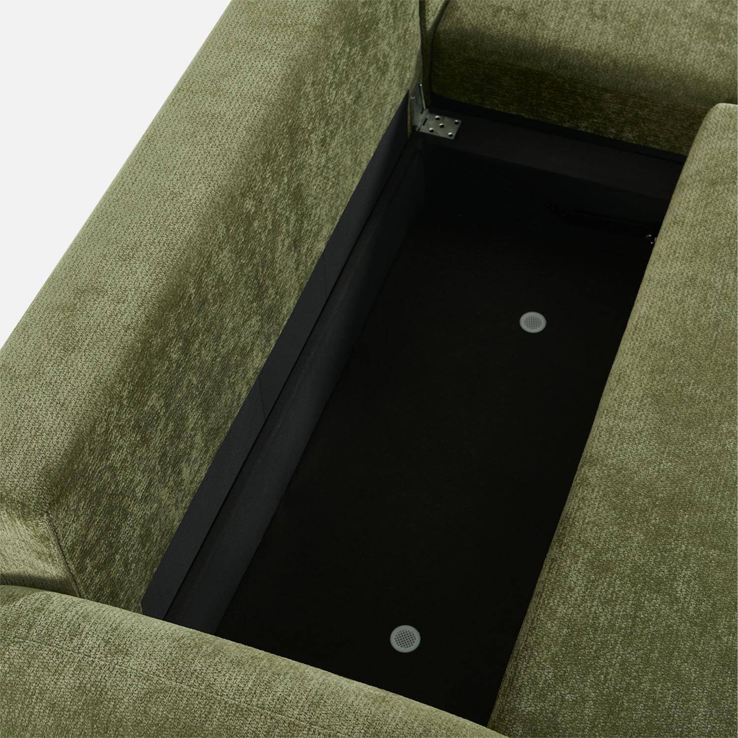 Divano angolare in tessuto con vano contenitore, 3 posti Verde - 251x170x84 cm,sweeek,Photo6