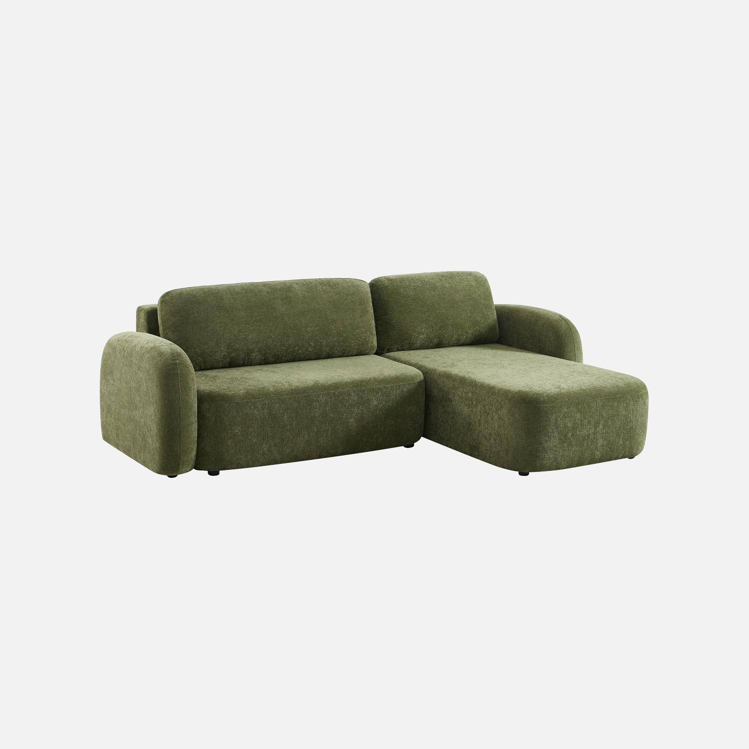 Divano angolare in tessuto con vano contenitore, 3 posti Verde - 251x170x84 cm Photo1