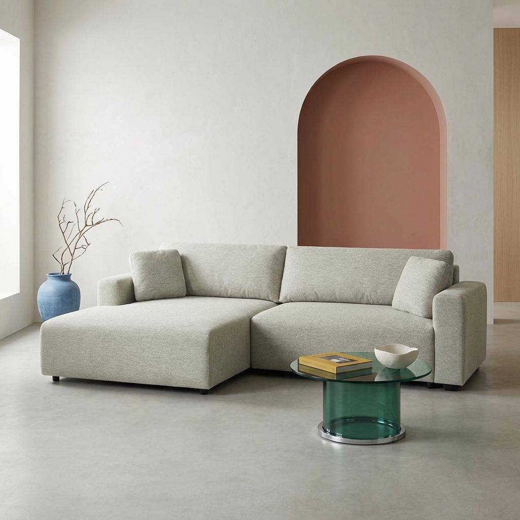 Canapé d'angle gauche convertible 3 places tissu avec coffre gris clair - Wide Photo1