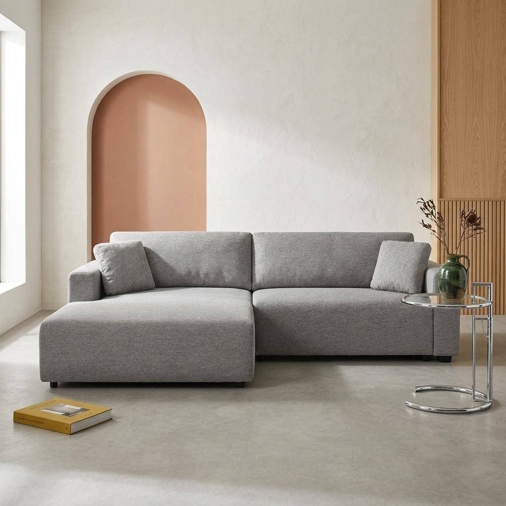 Canapé d'angle gauche convertible 3 places tissu avec coffre gris foncé - Wide Photo1