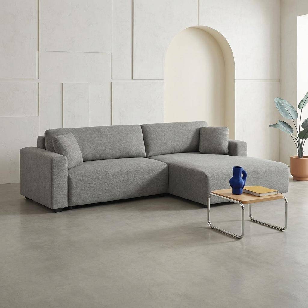 Canapé d'angle droit convertible 3 places tissu avec coffre gris foncé - Wide Photo1