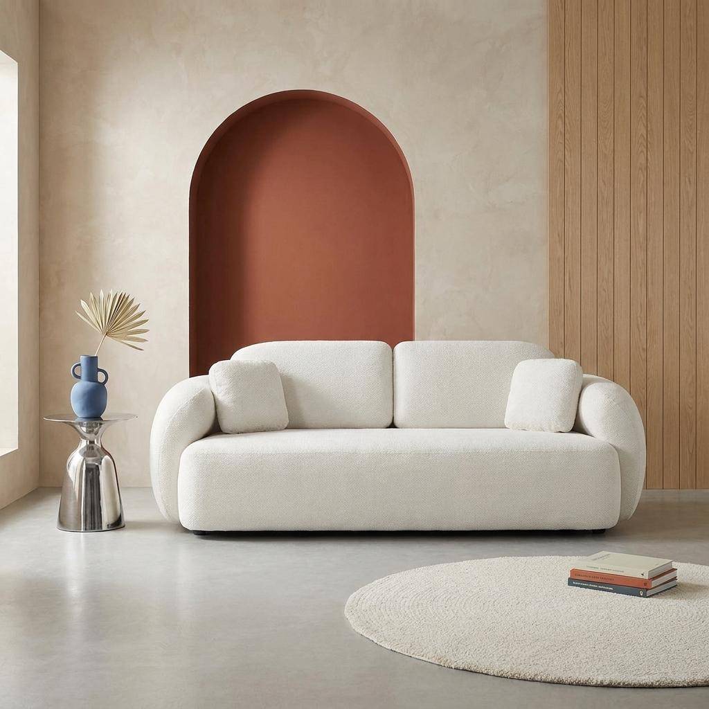 Divano in tessuto chenille, 3 posti Bianco - 230x102x81 cm Photo1