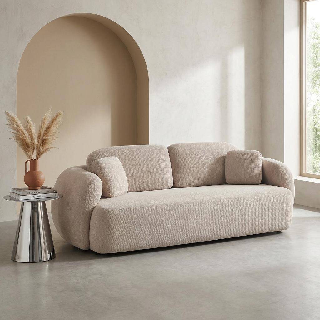 Divano in tessuto chenille, 3 posti Beige - 230x102x81 cm,sweeek,Photo1