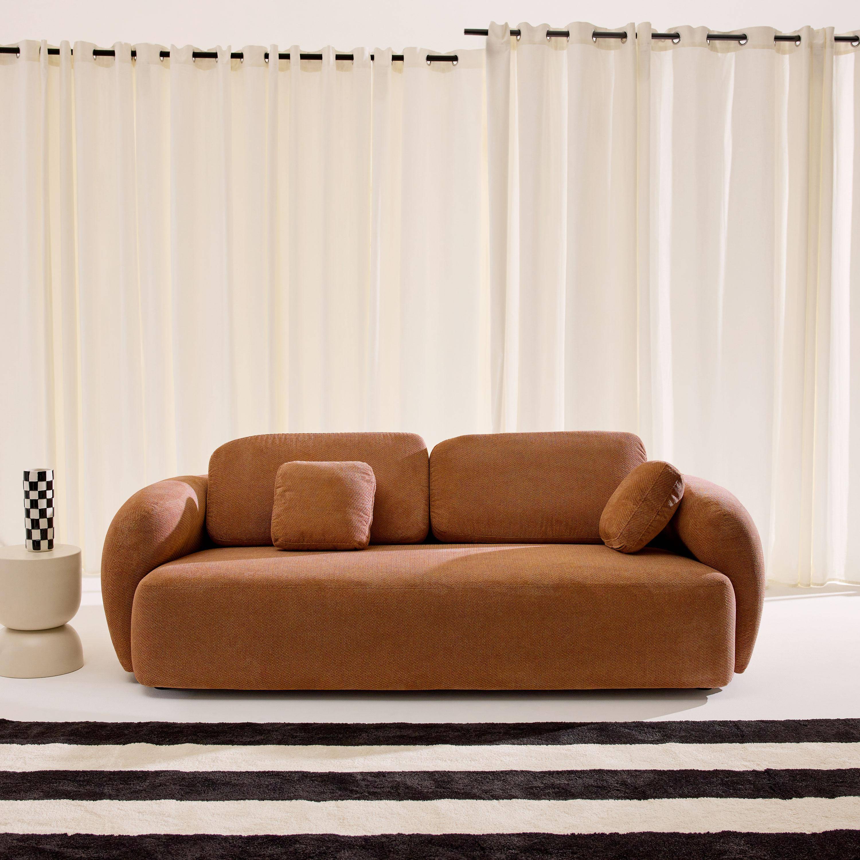 3-zits bank met chenille stof terracotta - Cloud Photo1