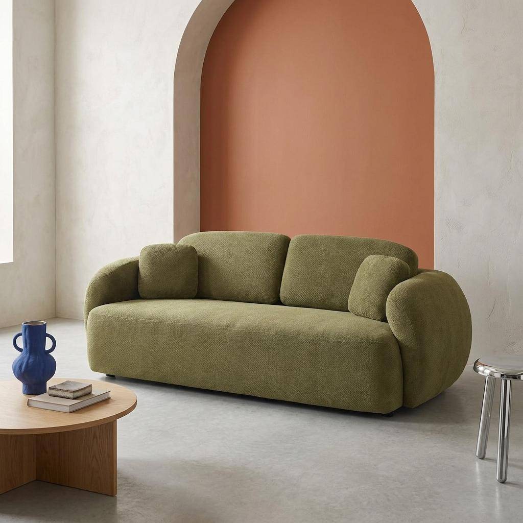 Divano in tessuto chenille, 3 posti Verde kaki - 230x102x81 cm,sweeek,Photo1