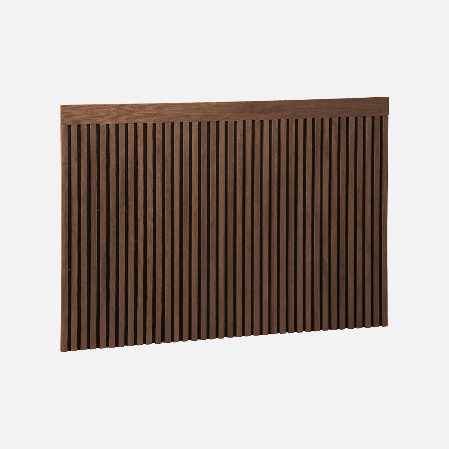 Tête de lit décor bois tasseaux décoratifs 140cm noyer - Heddo Photo1