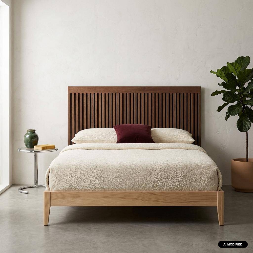 Tête de lit décor bois tasseaux décoratifs 140cm noyer - Heddo Photo1