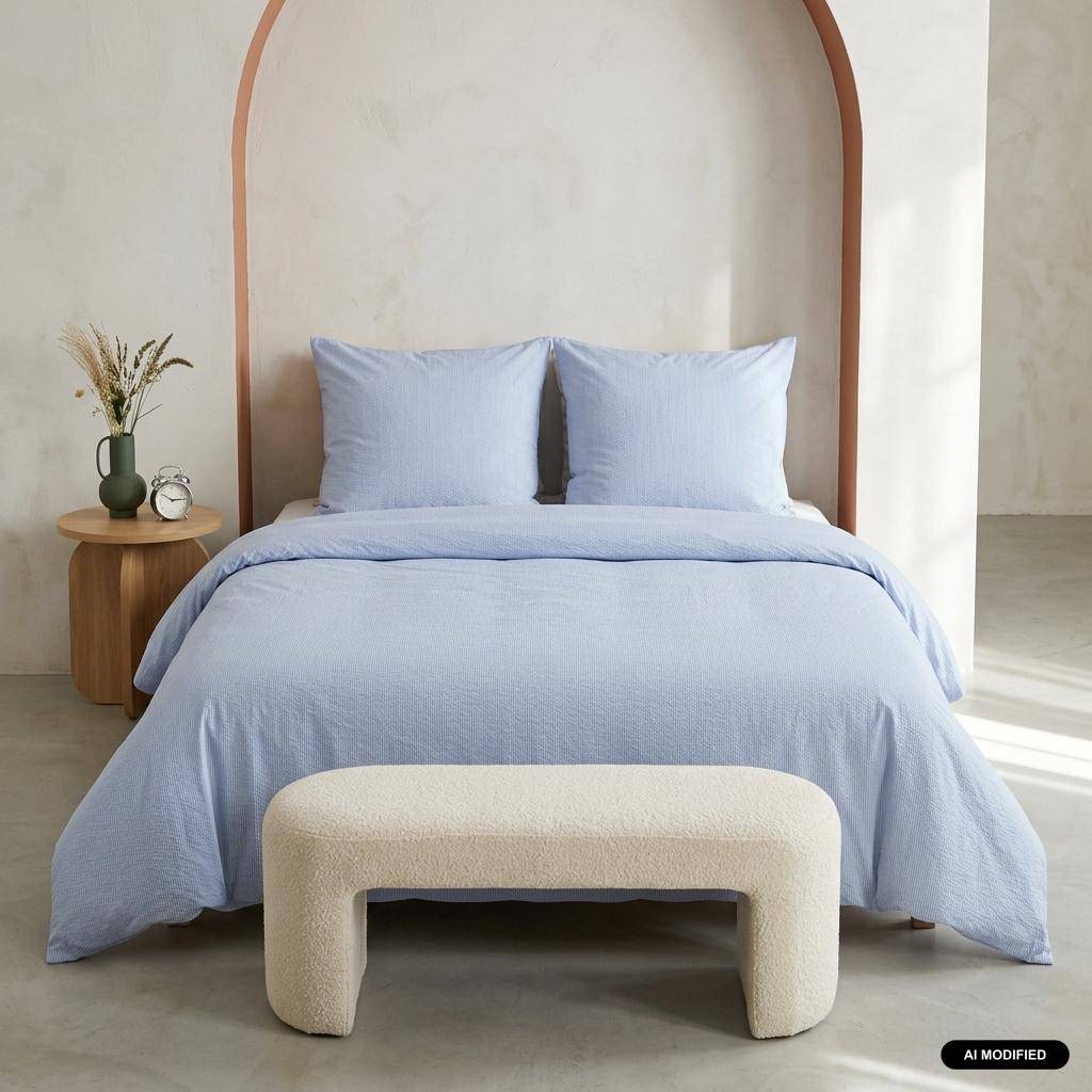 Parure de lit microfibre rayures bleu 240x220cm - Lanna Photo1
