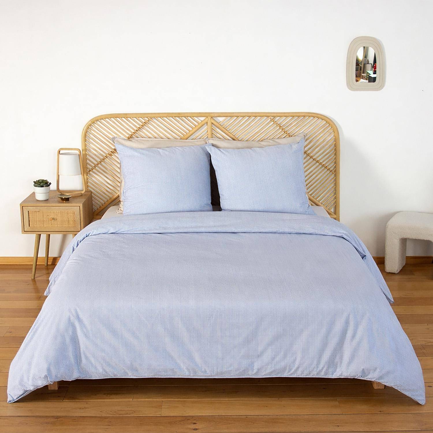 Ropa de cama de microfibra con rayas azules, 2 plazas - 260x240x5 cm,sweeek,Photo1