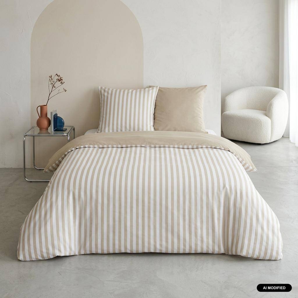 Beddengoed met beige strepen microvezel omkeerbaar 260x240cm - Néo,sweeek,Photo1